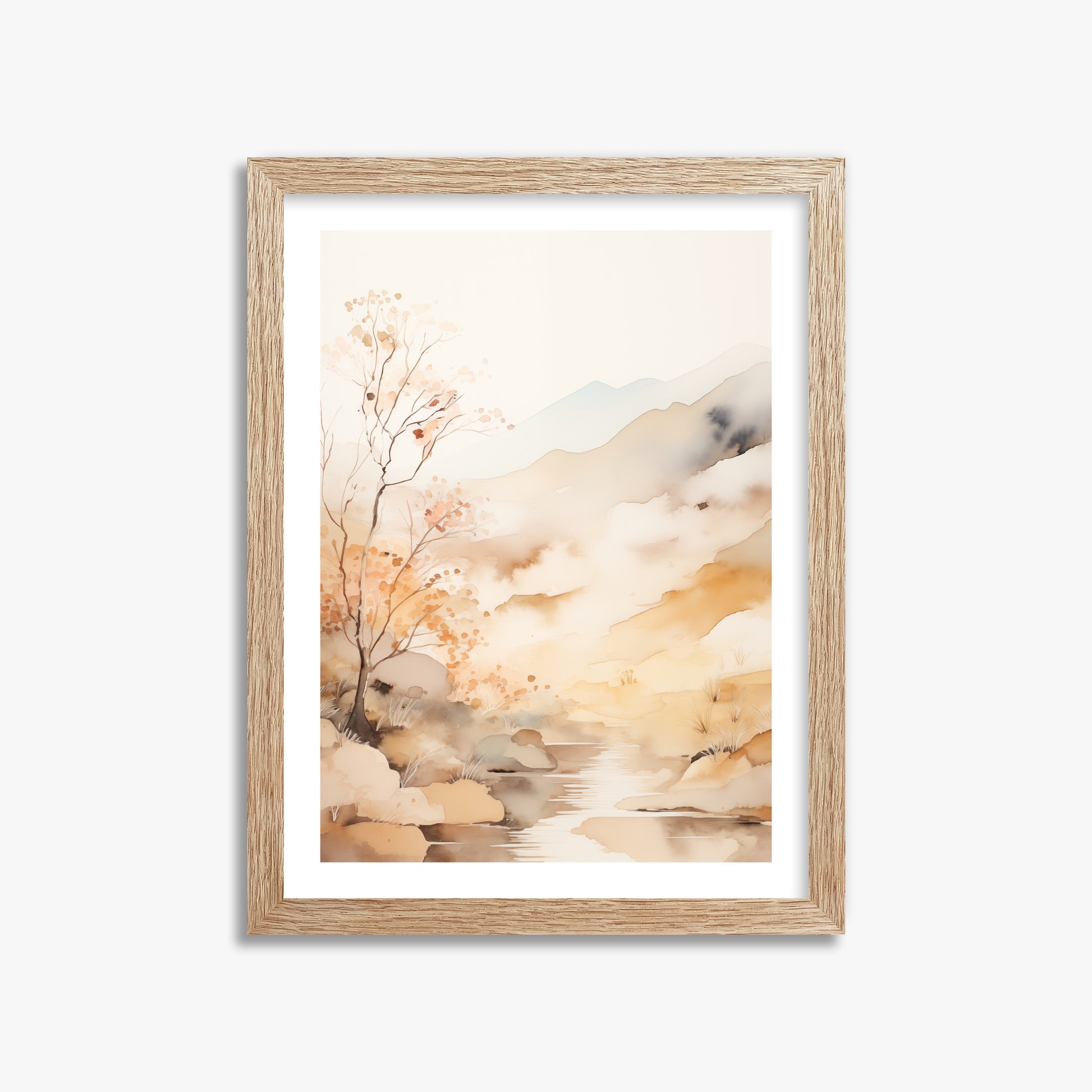 Autumn Stream Dream, 30x40cm Framed Poster With Raw Oak Frame
