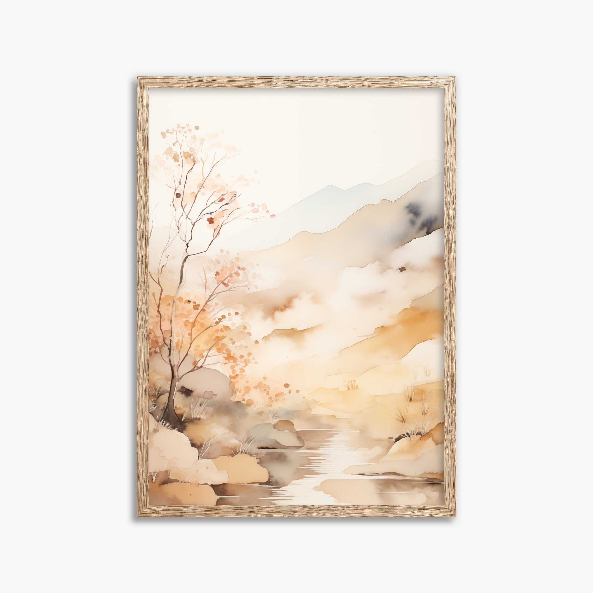 Autumn Stream Dream, 50x70cm Framed Poster With Raw Oak Frame