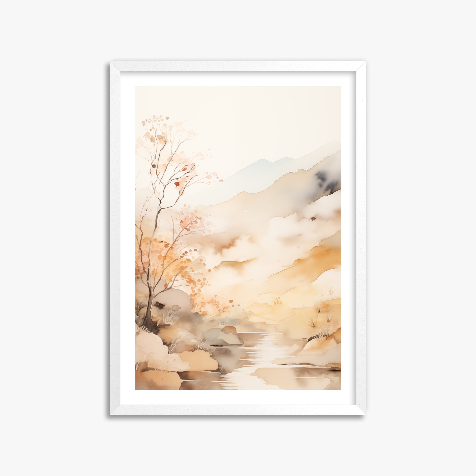 Autumn Stream Dream, 50x70cm Framed Poster With White Frame