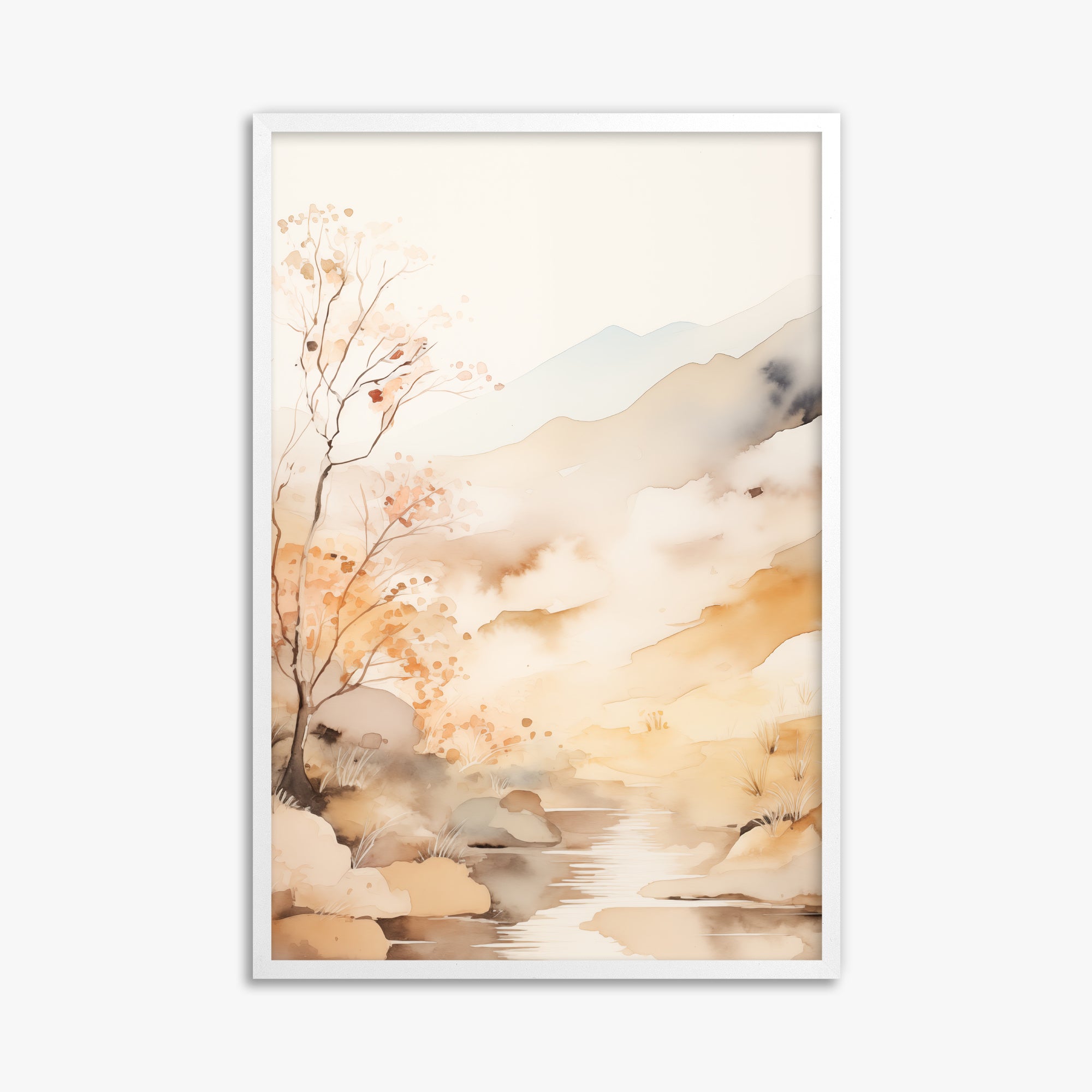 Autumn Stream Dream, 61x91cm Framed Poster With White Frame