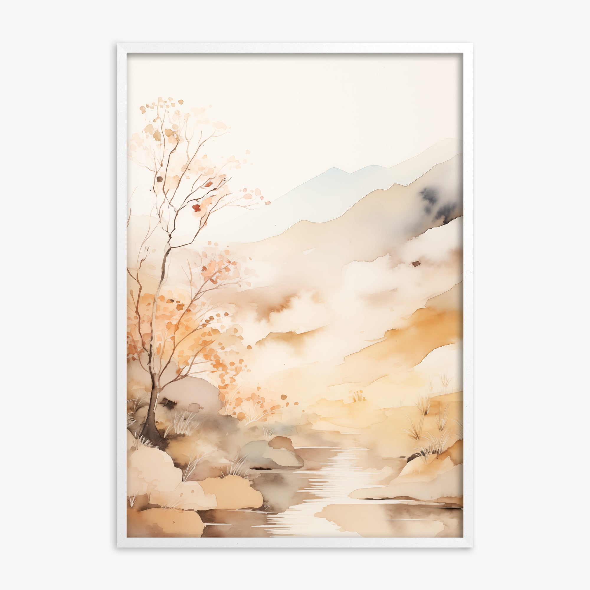 Autumn Stream Dream, White Framed Poster With White Frame