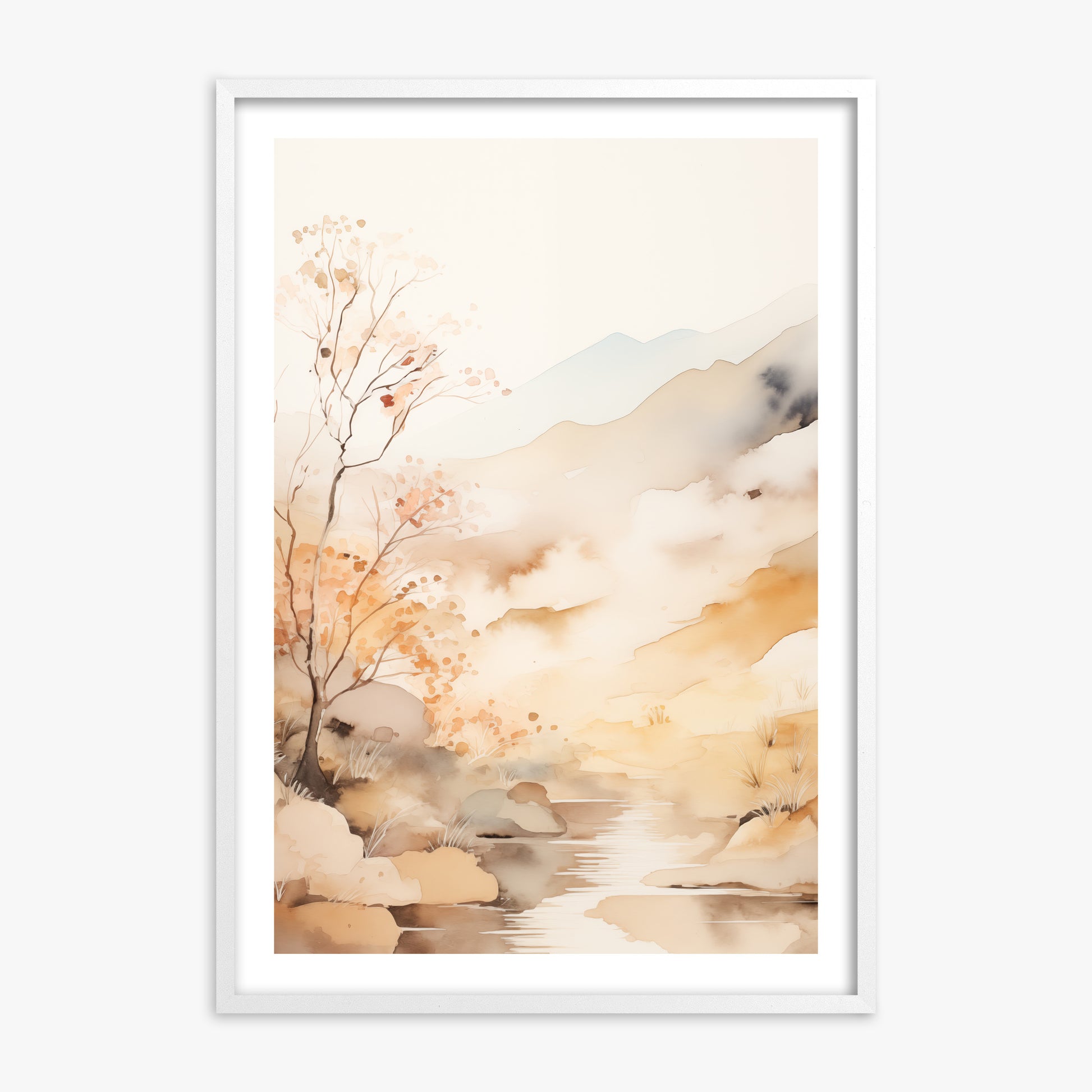 Autumn Stream Dream, 70x100cm Framed Poster With White Frame