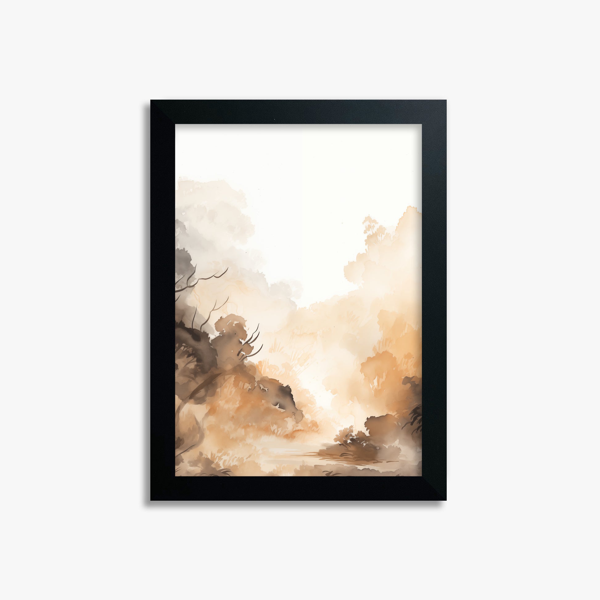 Amber Mist Forest, 21x30cm Framed Poster With Black Frame