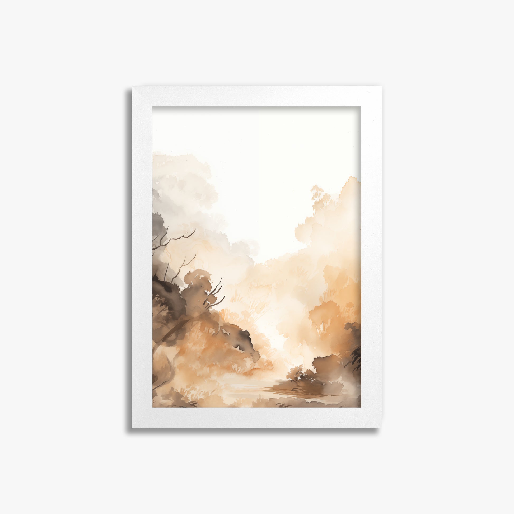 Amber Mist Forest, 21x30cm Framed Poster With White Frame