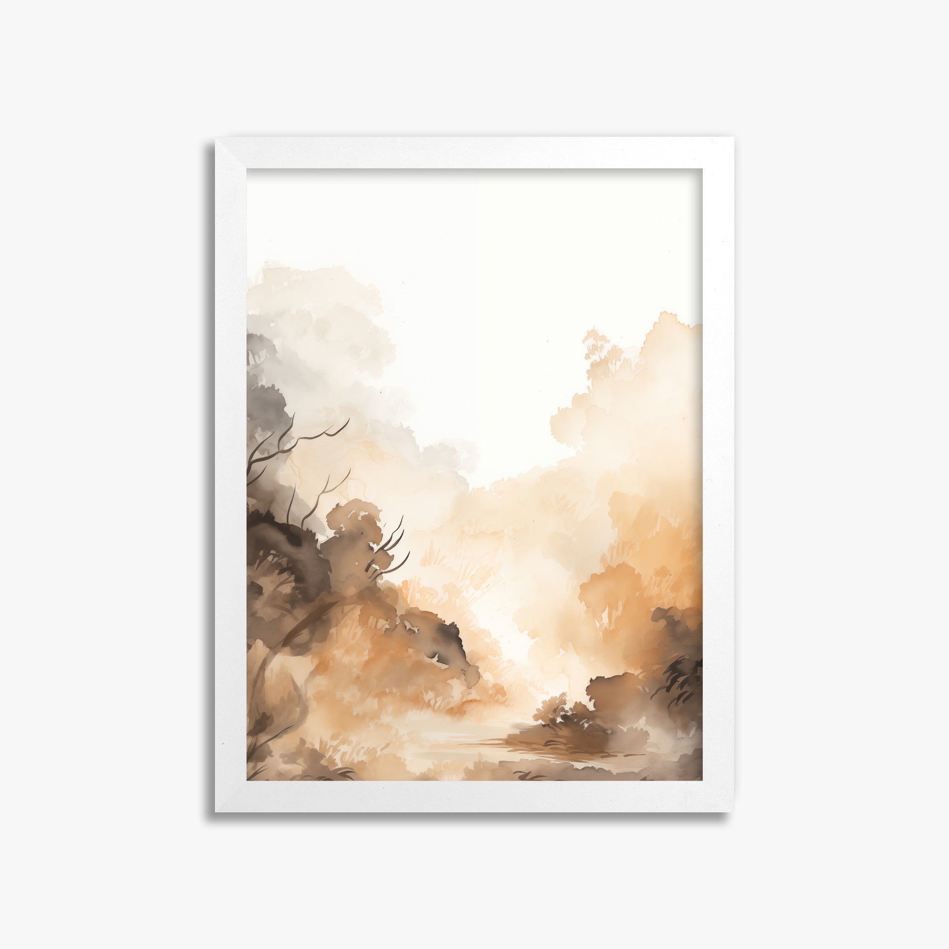 Amber Mist Forest, 30x40cm Framed Poster With White Frame