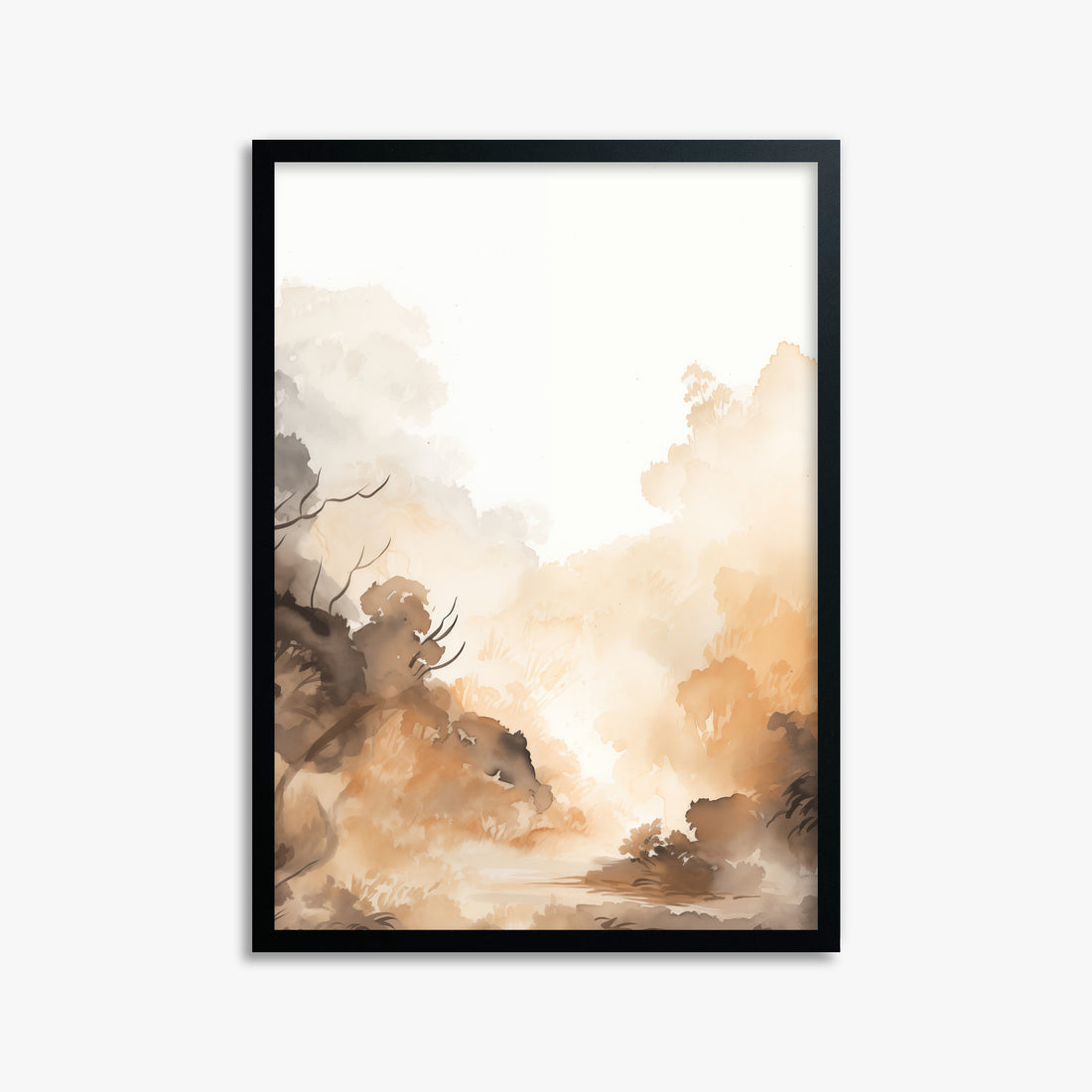 Amber Mist Forest, 50x70cm Framed Poster With Black Frame
