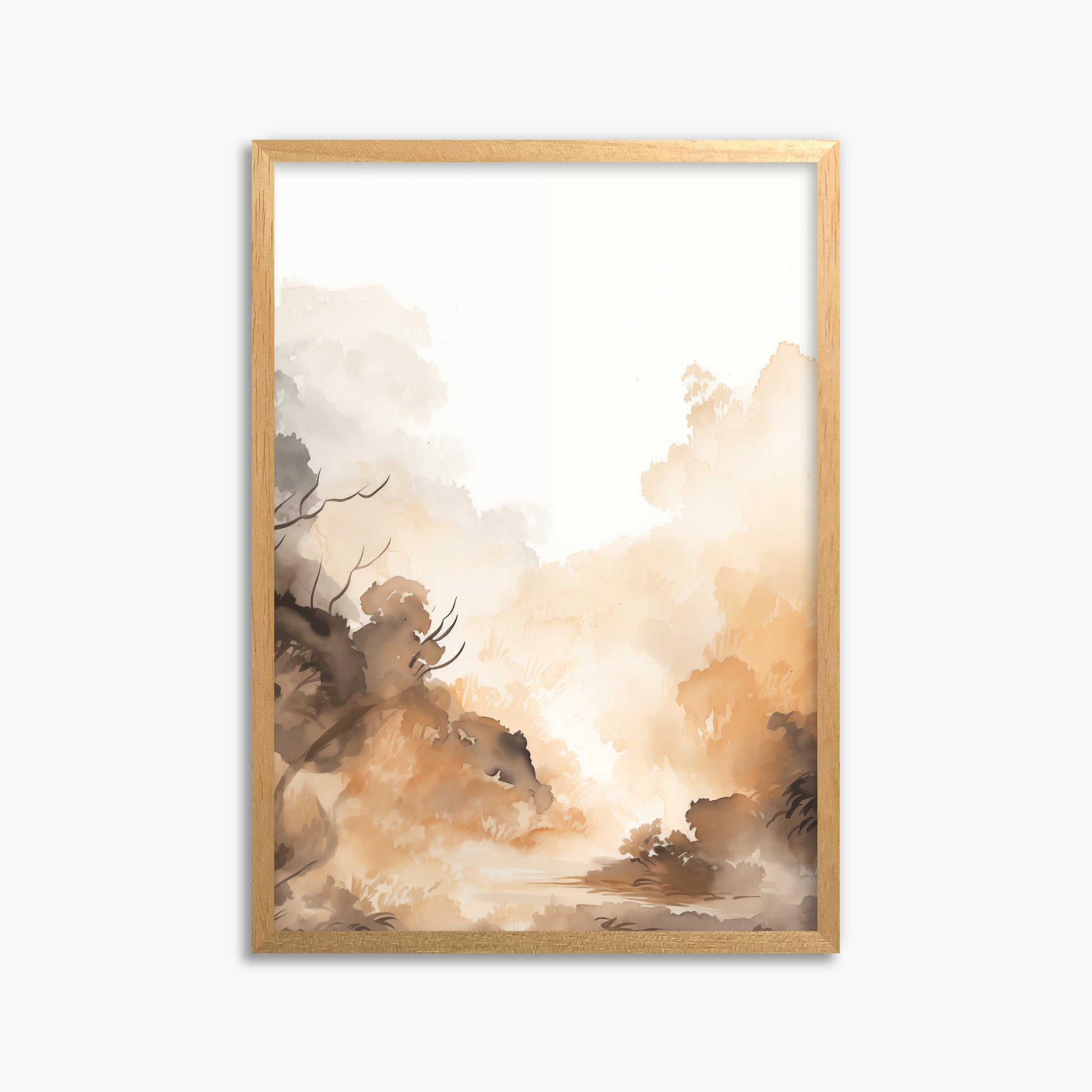 Amber Mist Forest, 50x70cm Framed Poster With Oak Frame