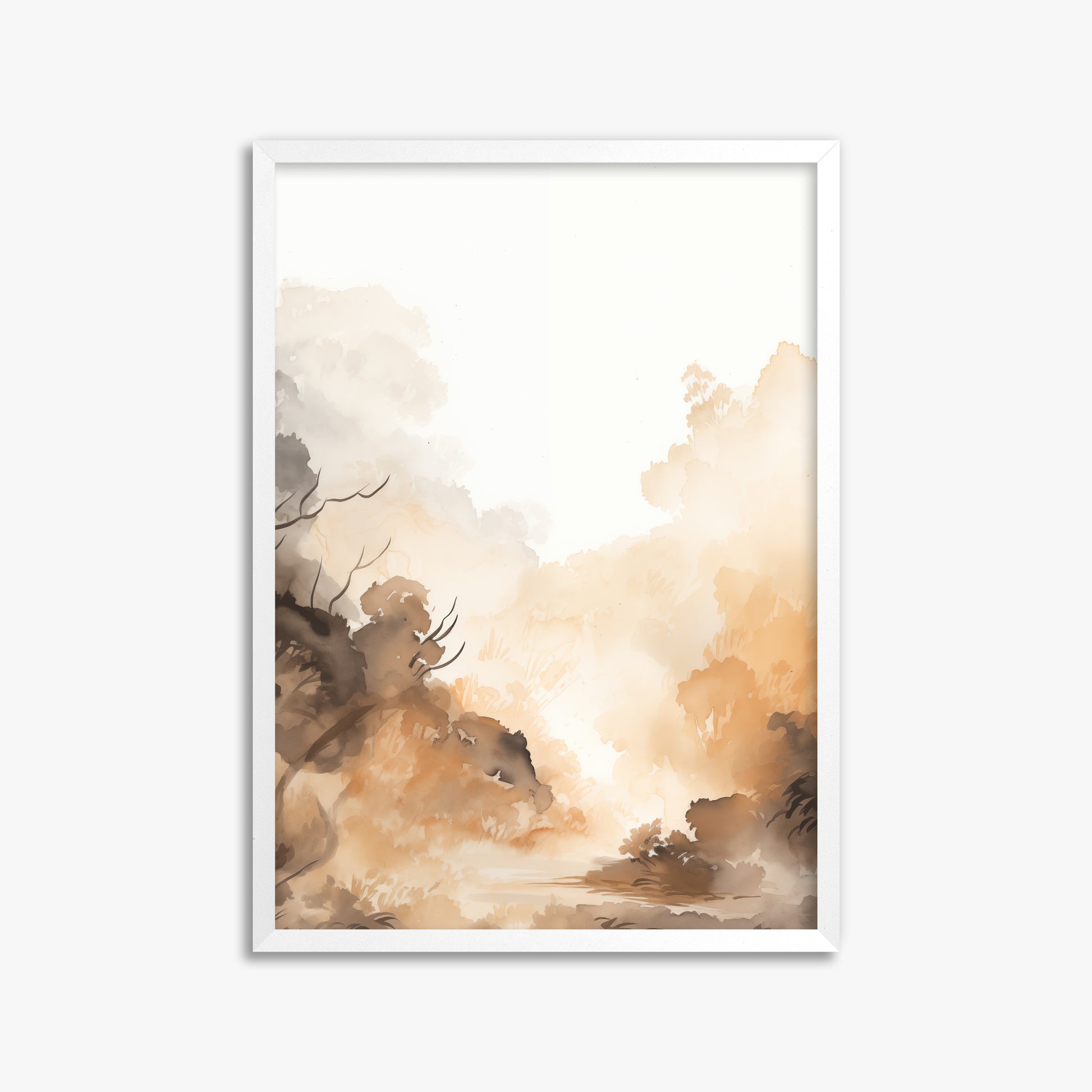 Amber Mist Forest, 50x70cm Framed Poster With White Frame
