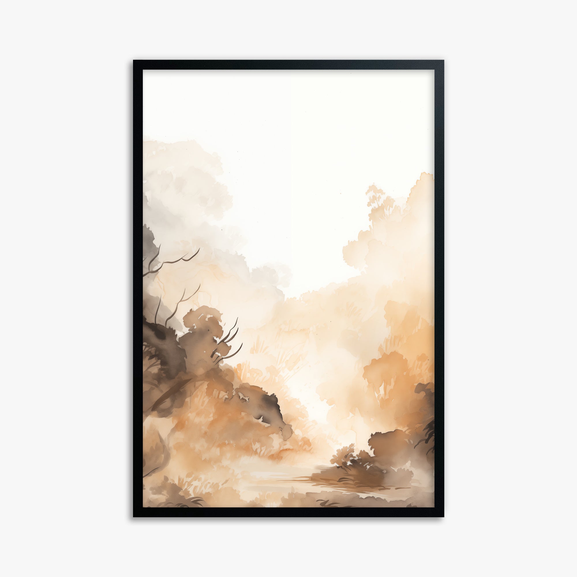 Amber Mist Forest, 61x91cm Framed Poster With Black Frame