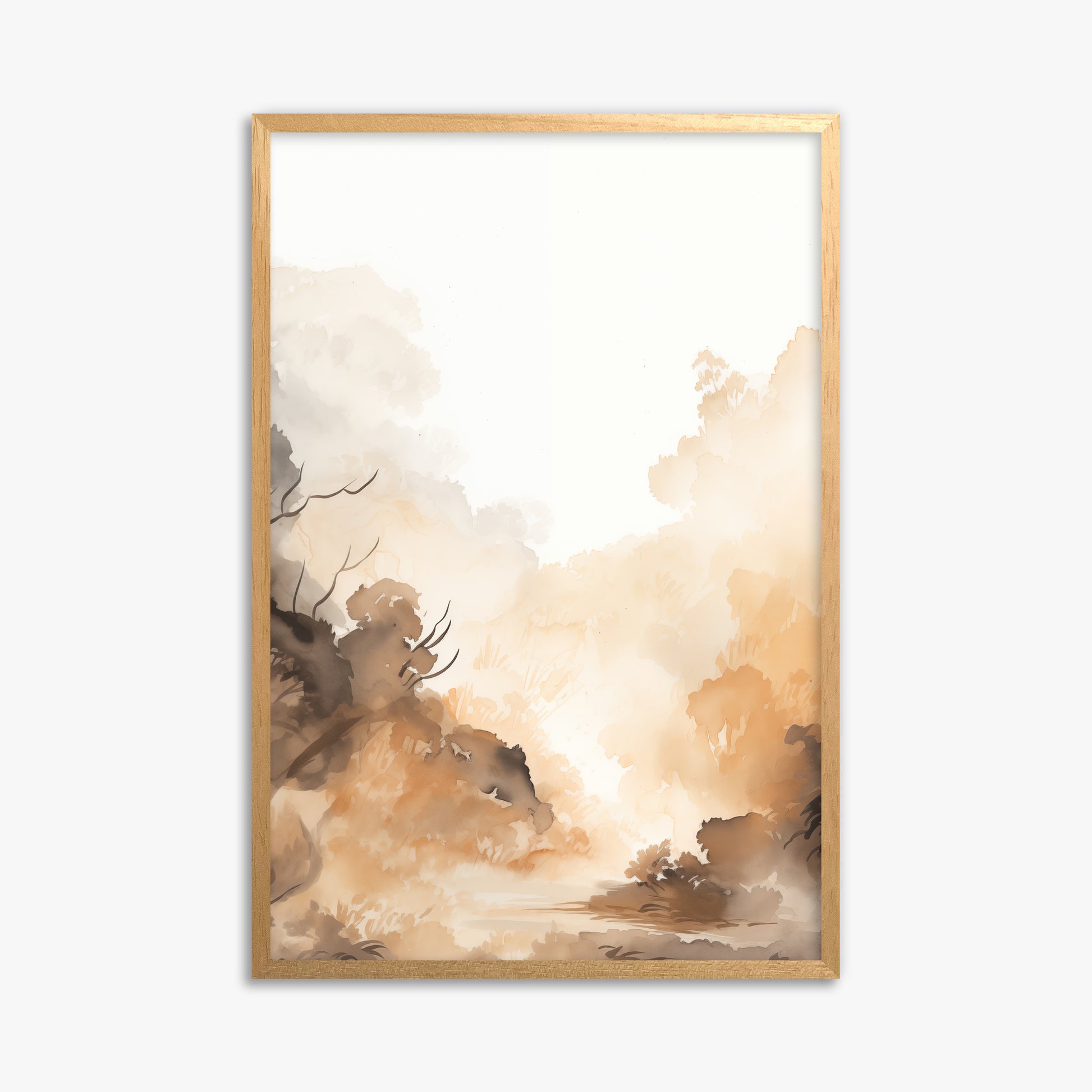 Amber Mist Forest, 61x91cm Framed Poster With Oak Frame