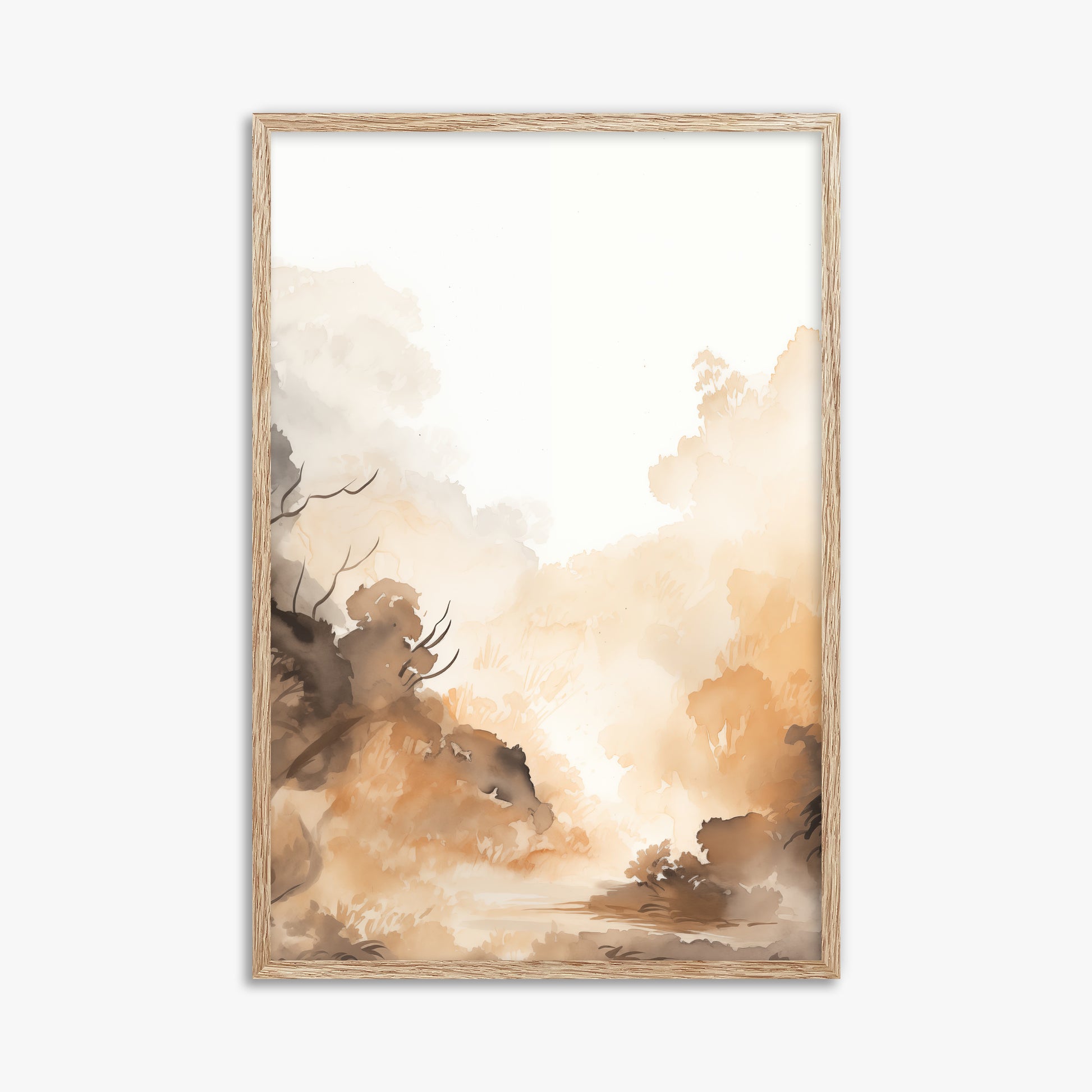 Amber Mist Forest, 61x91cm Framed Poster With Raw Oak Frame
