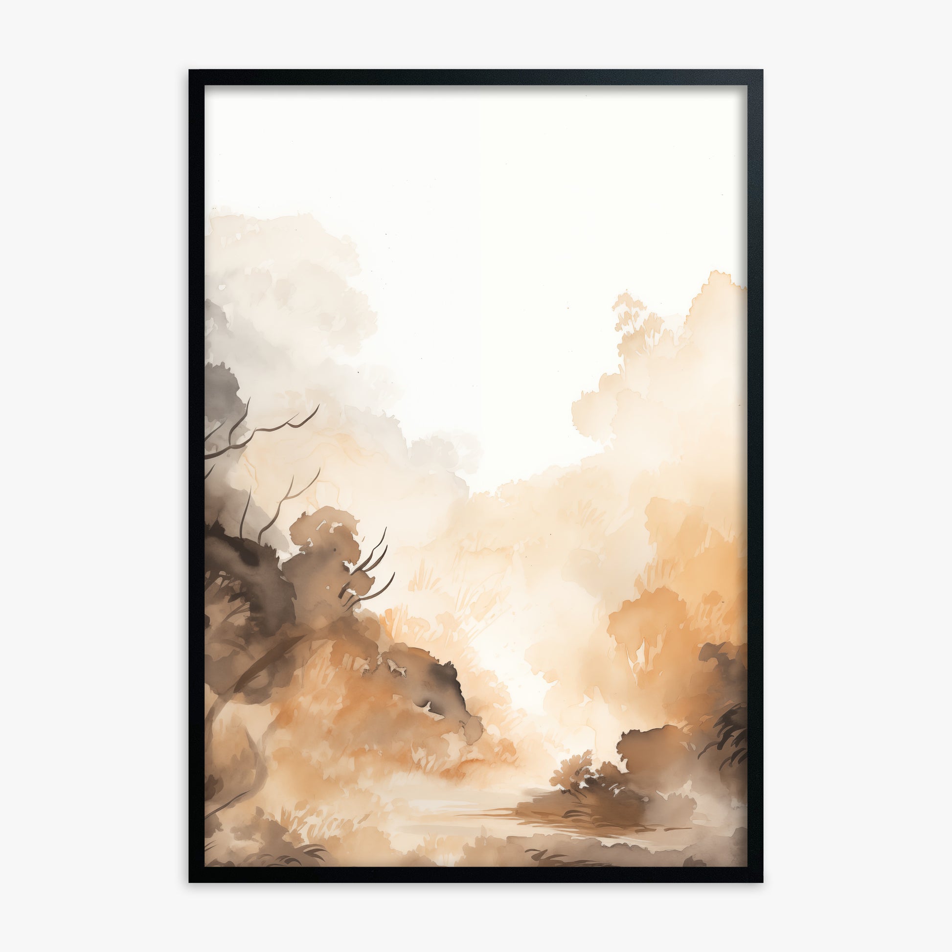 Amber Mist Forest, Black Framed Poster With Black Frame