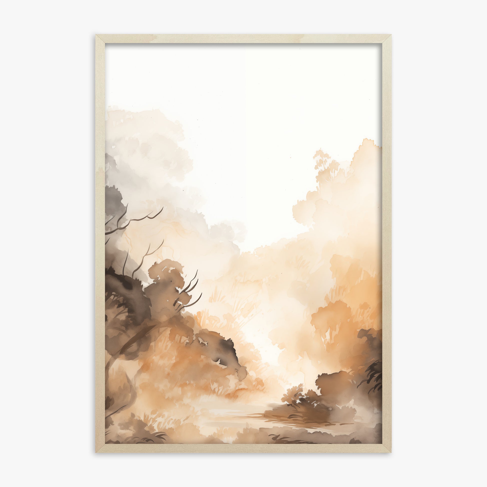 Amber Mist Forest, 70x100cm Framed Poster With Lime Wood Frame