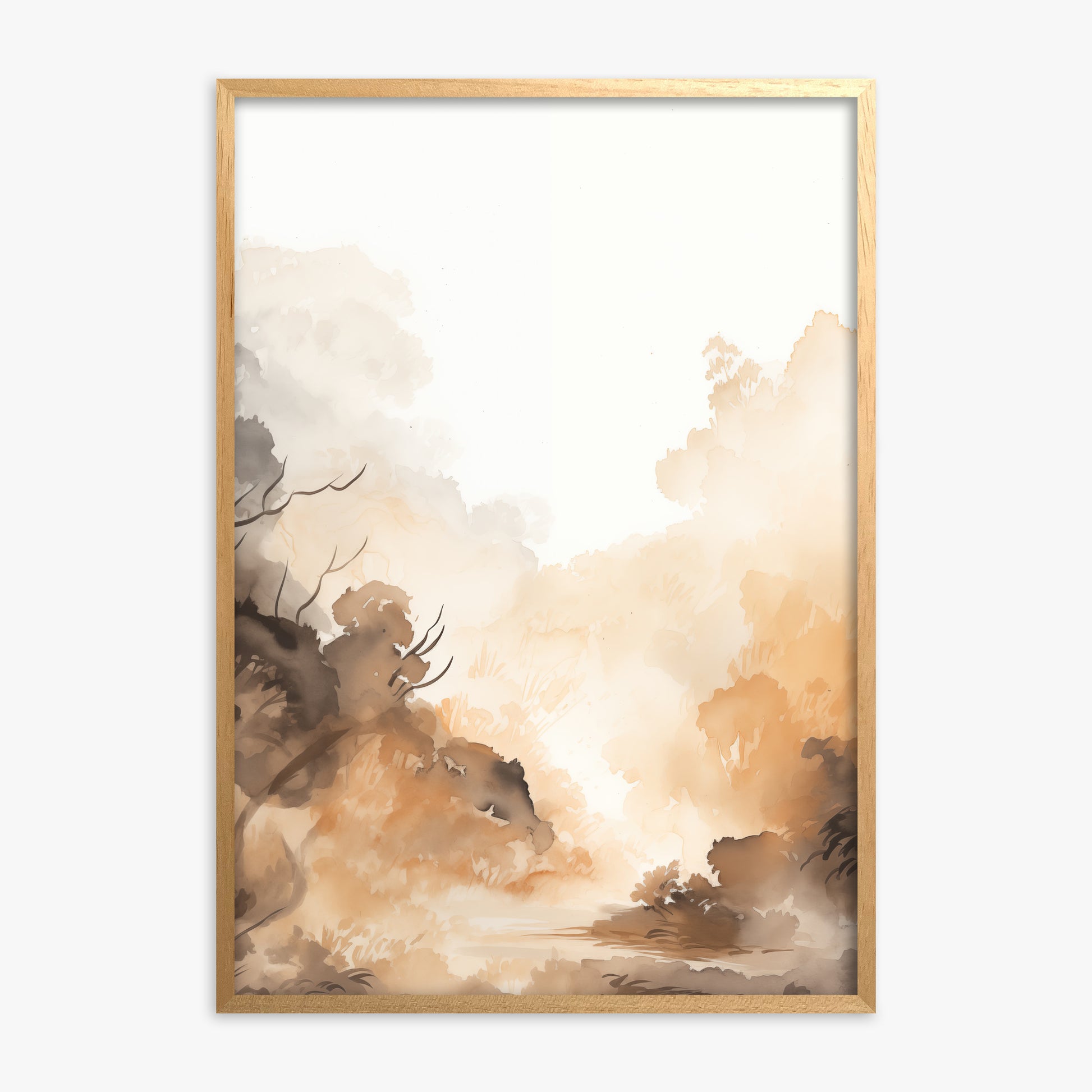Amber Mist Forest, Oak Framed Poster With Oak Frame