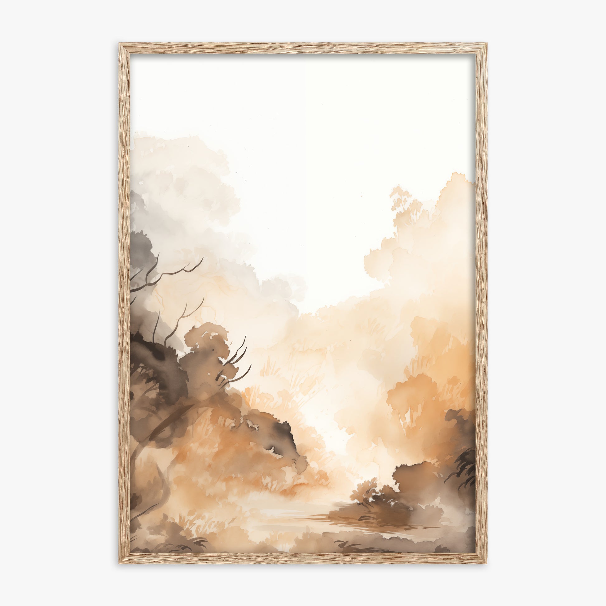 Amber Mist Forest, 70x100cm Framed Poster With Raw Oak Frame