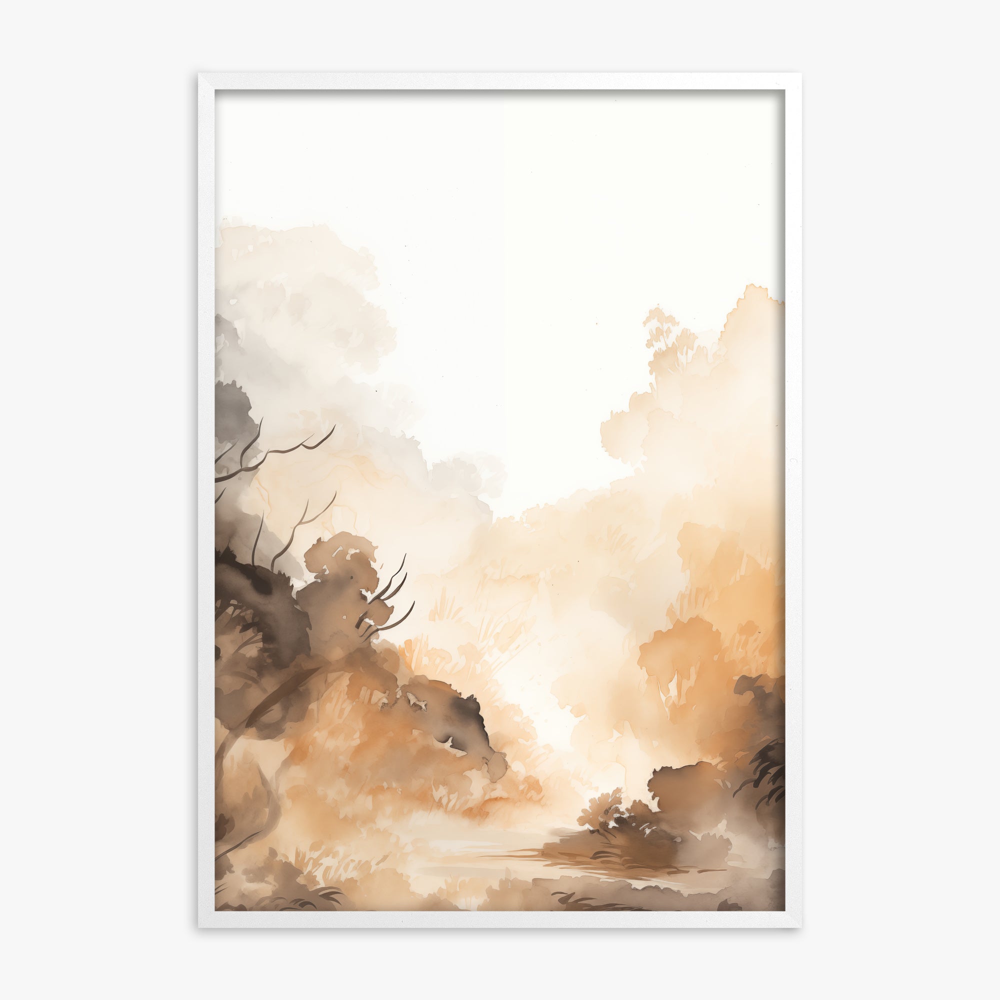 Amber Mist Forest, White Framed Poster With White Frame