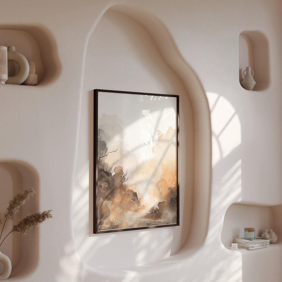 Amber Mist Forest, 50x70cm Framed Poster With Black Frame