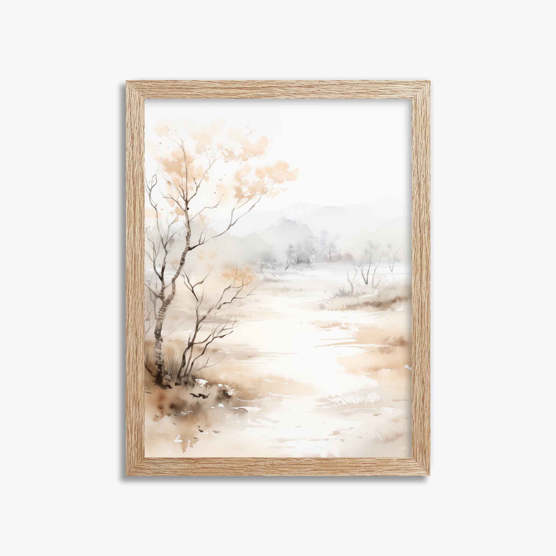 Golden Birch Marsh, 30x40cm Framed Poster With Raw Oak Frame