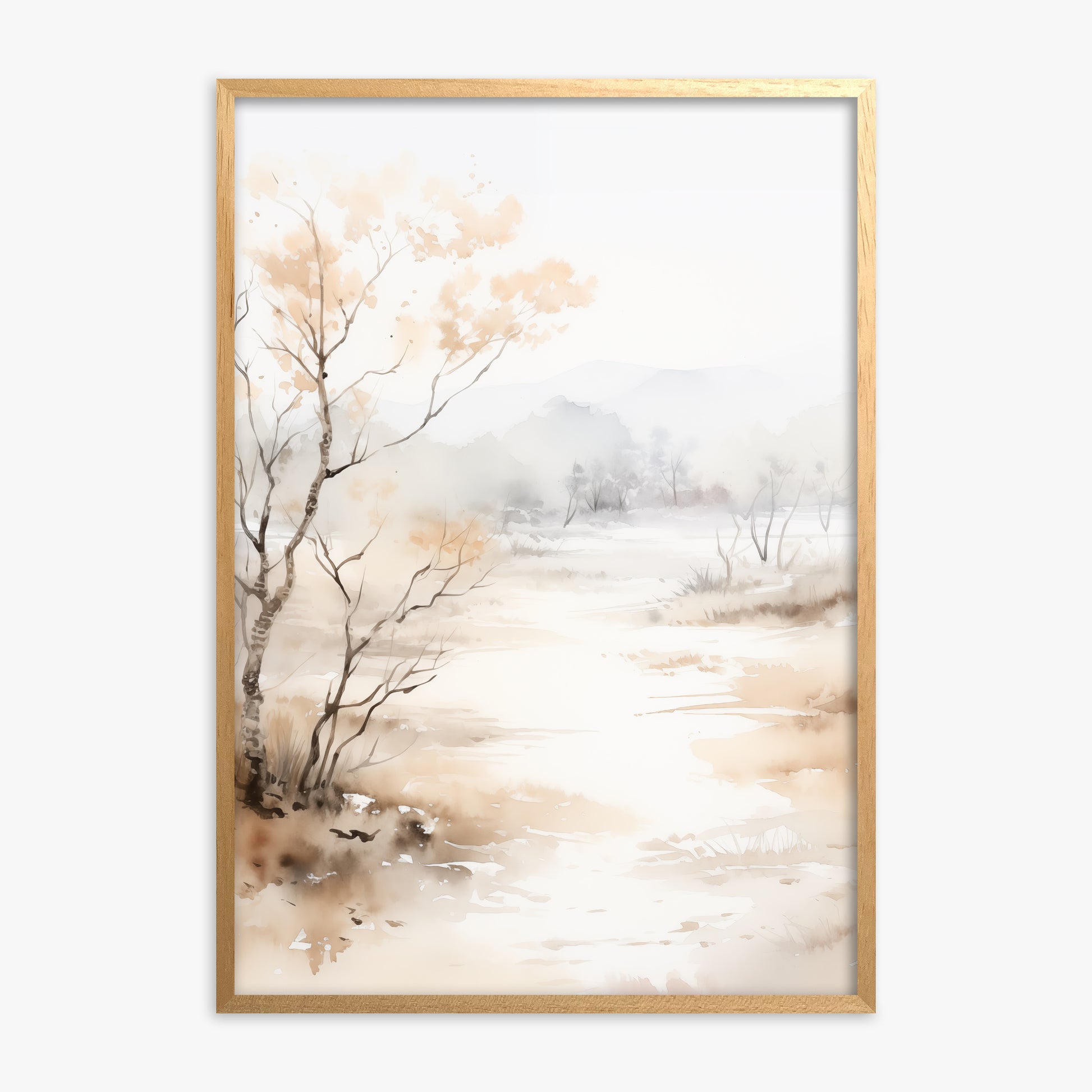 Golden Birch Marsh, Oak Framed Poster With Oak Frame