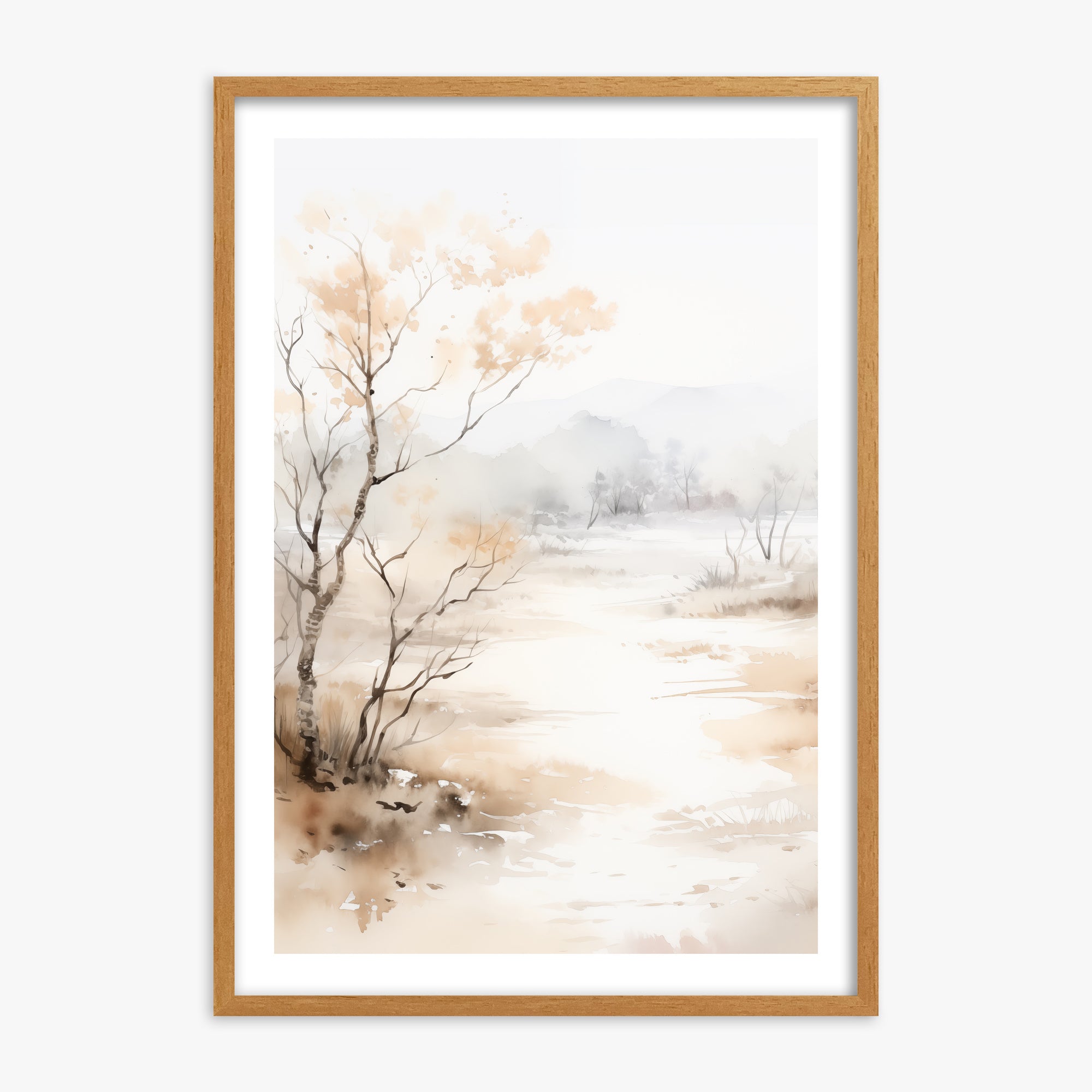 Golden Birch Marsh, 70x100cm Framed Poster With Oak Frame