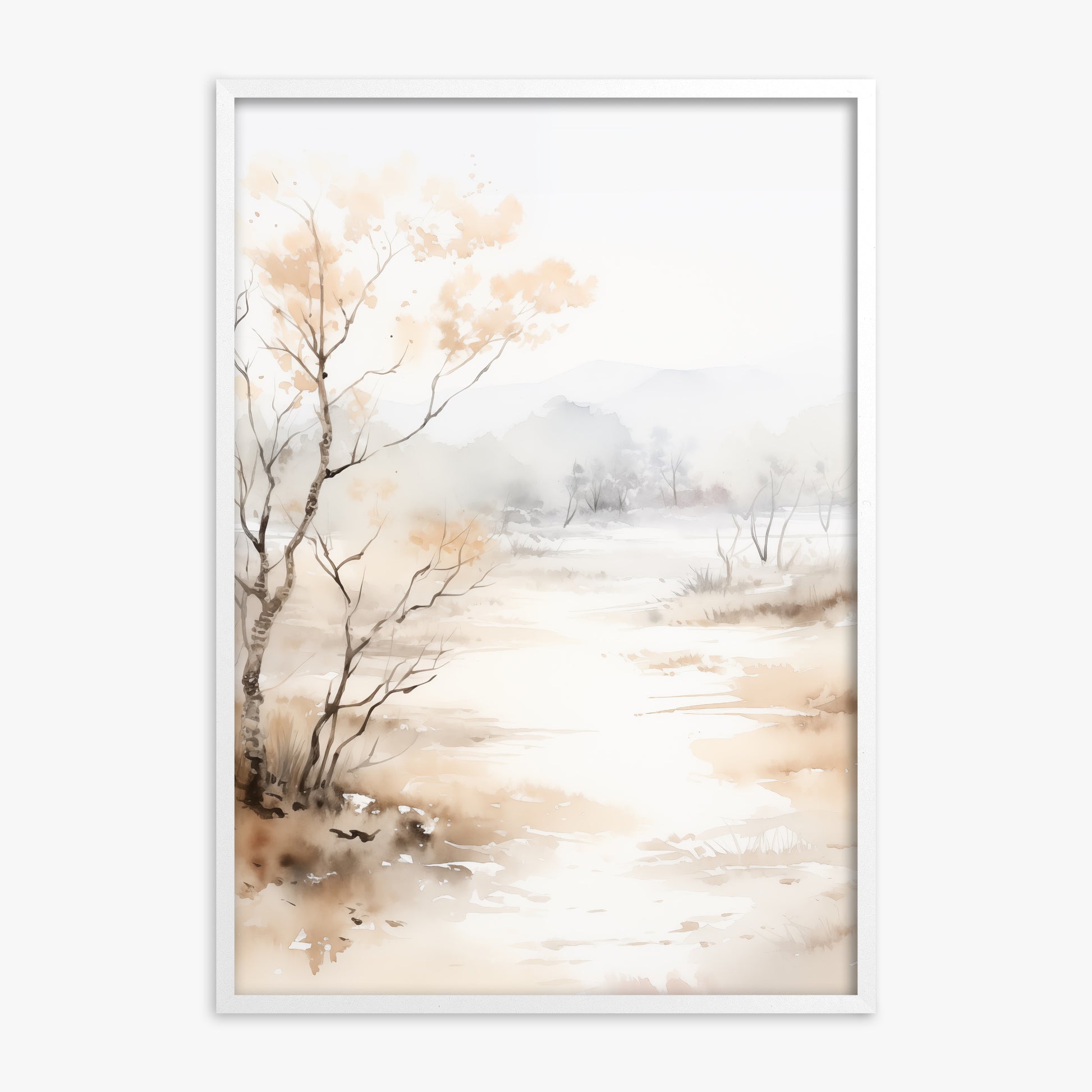 Golden Birch Marsh, White Framed Poster With White Frame
