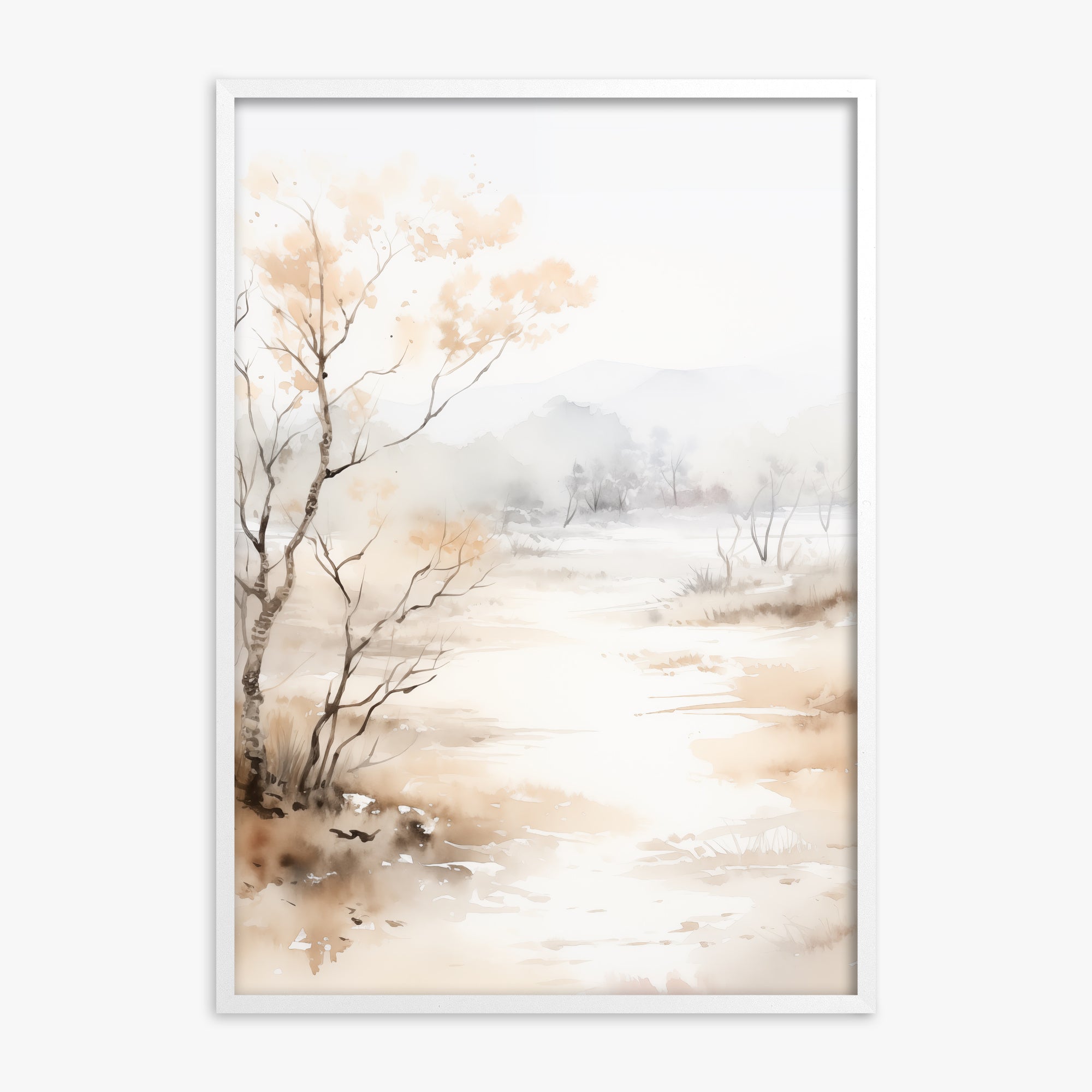Golden Birch Marsh, White Framed Poster With White Frame