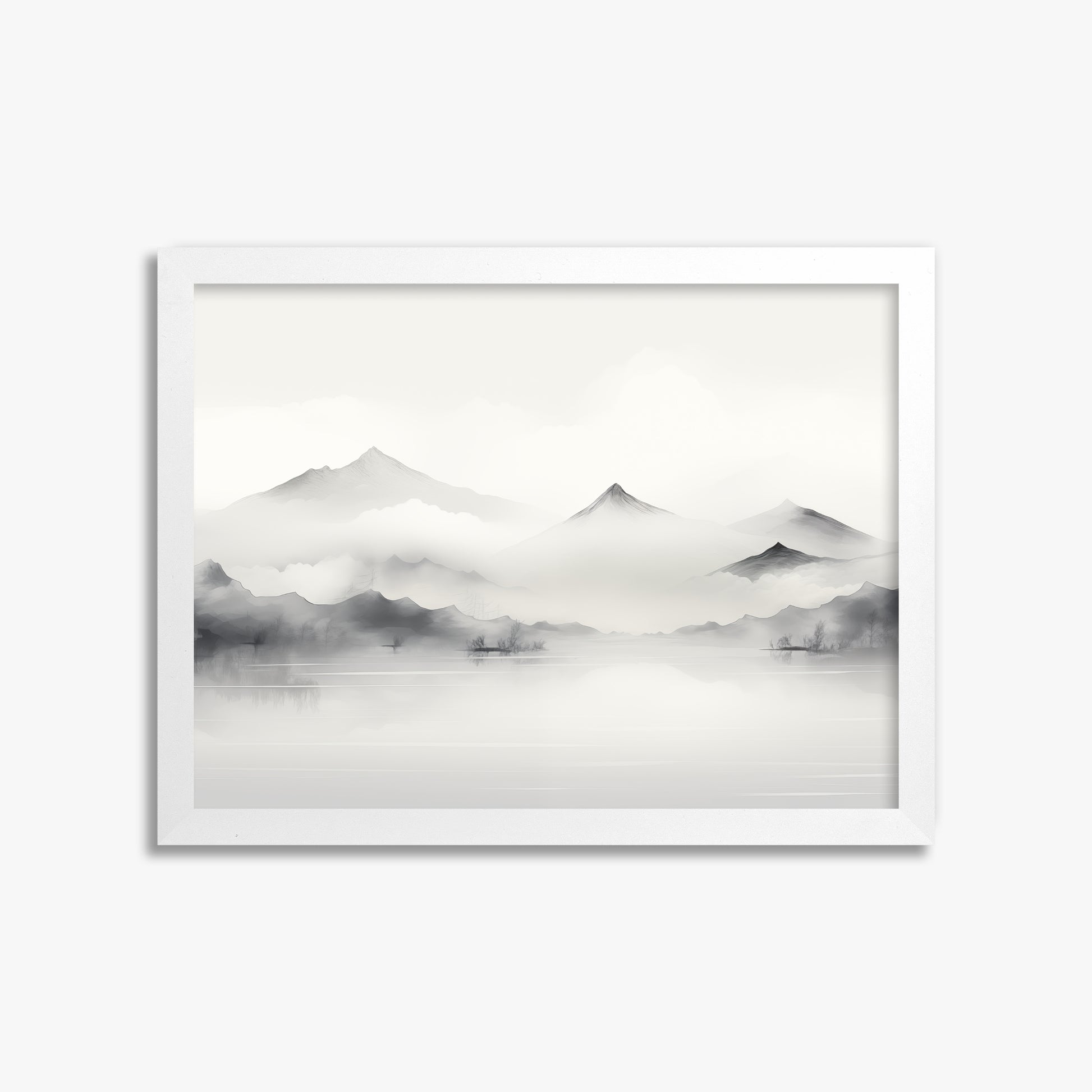Silent Peaks, 30x40cm Framed Poster With White Frame