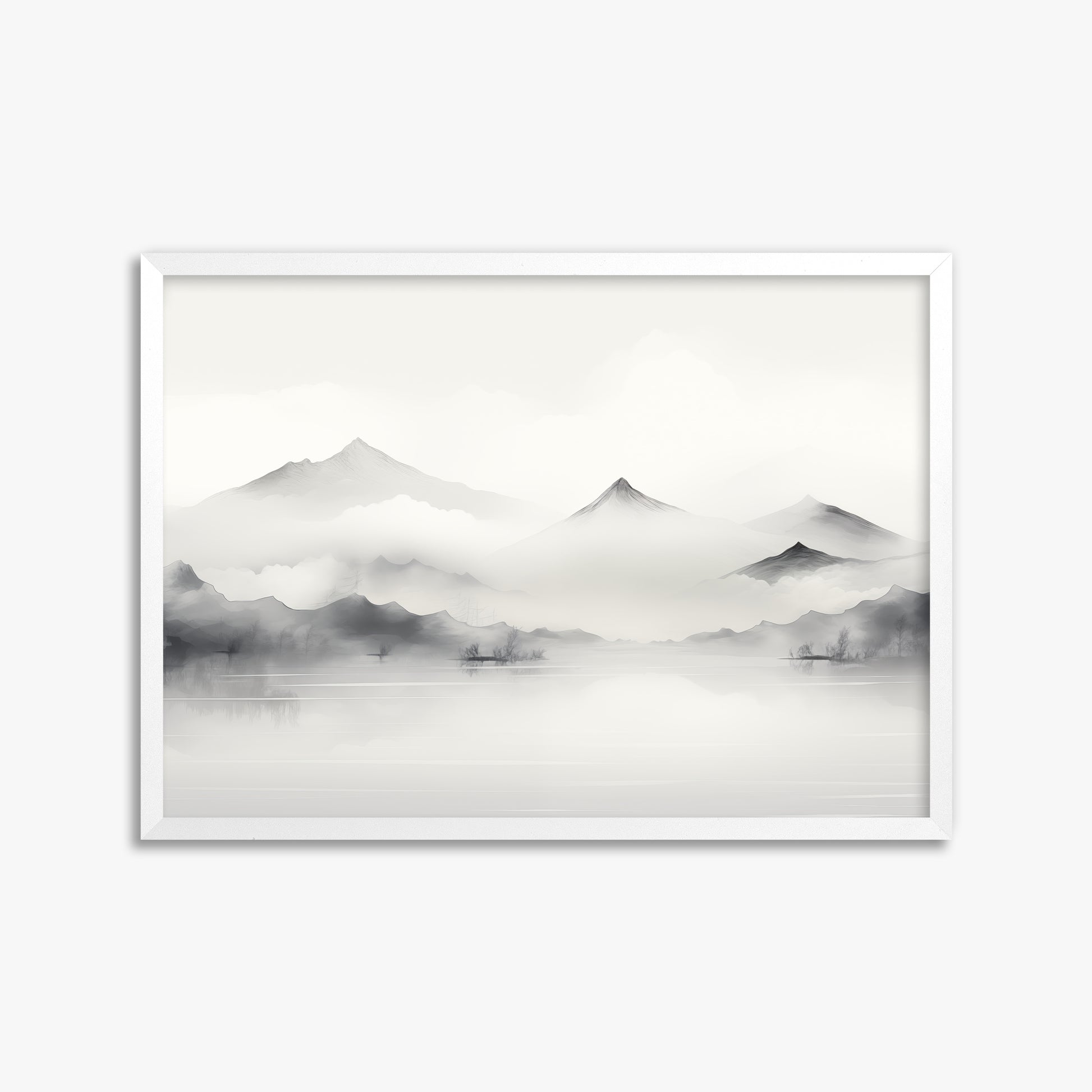 Silent Peaks, 50x70cm Framed Poster With White Frame