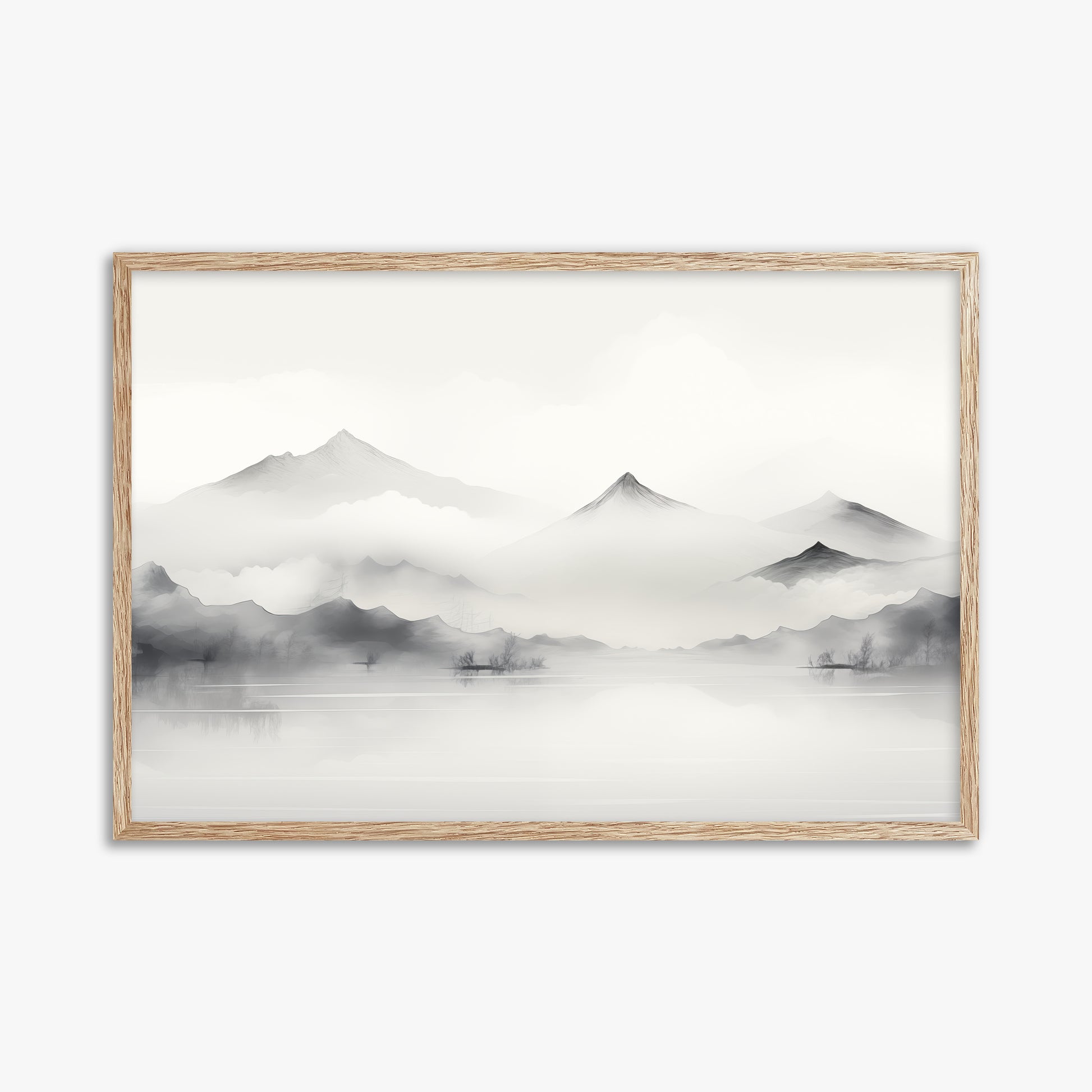 Silent Peaks, 61x91cm Framed Poster With Raw Oak Frame