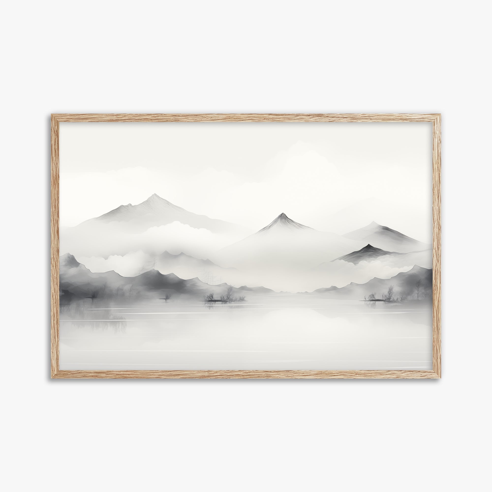 Silent Peaks, 61x91cm Framed Poster With Raw Oak Frame