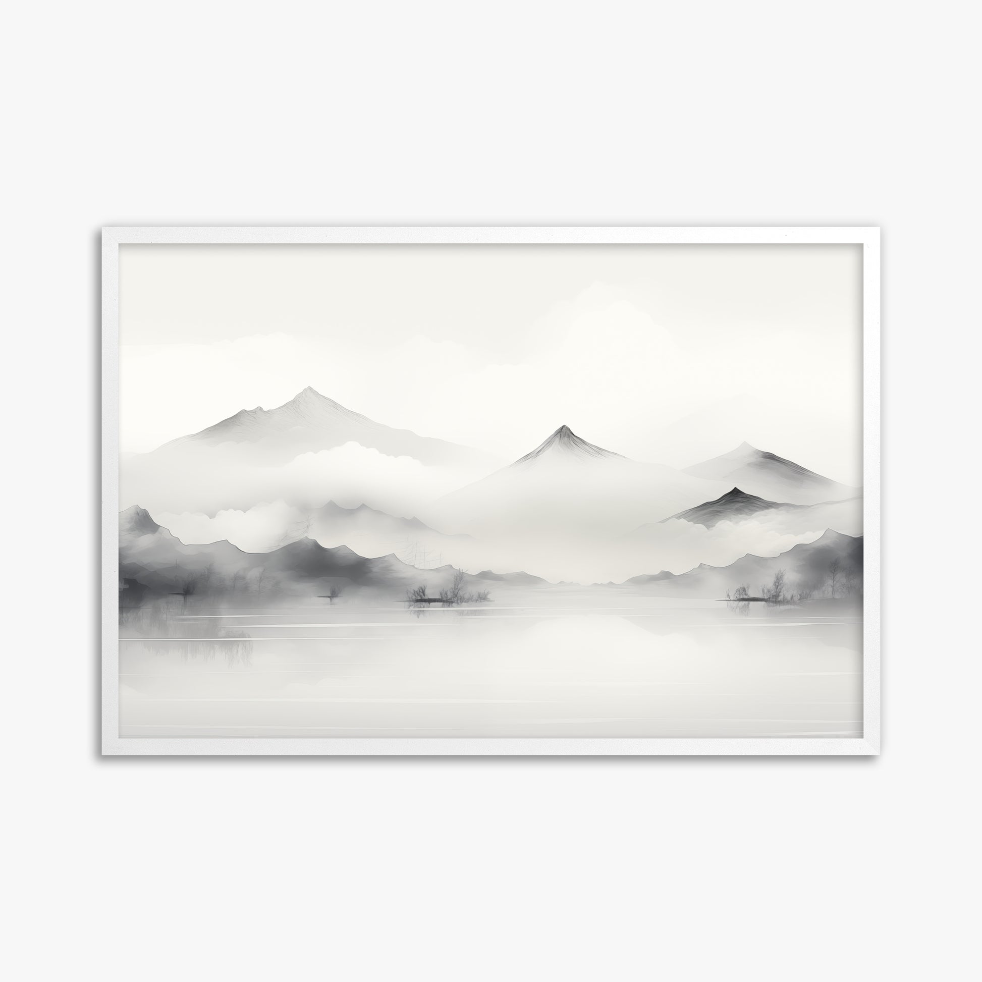 Silent Peaks, 61x91cm Framed Poster With White Frame