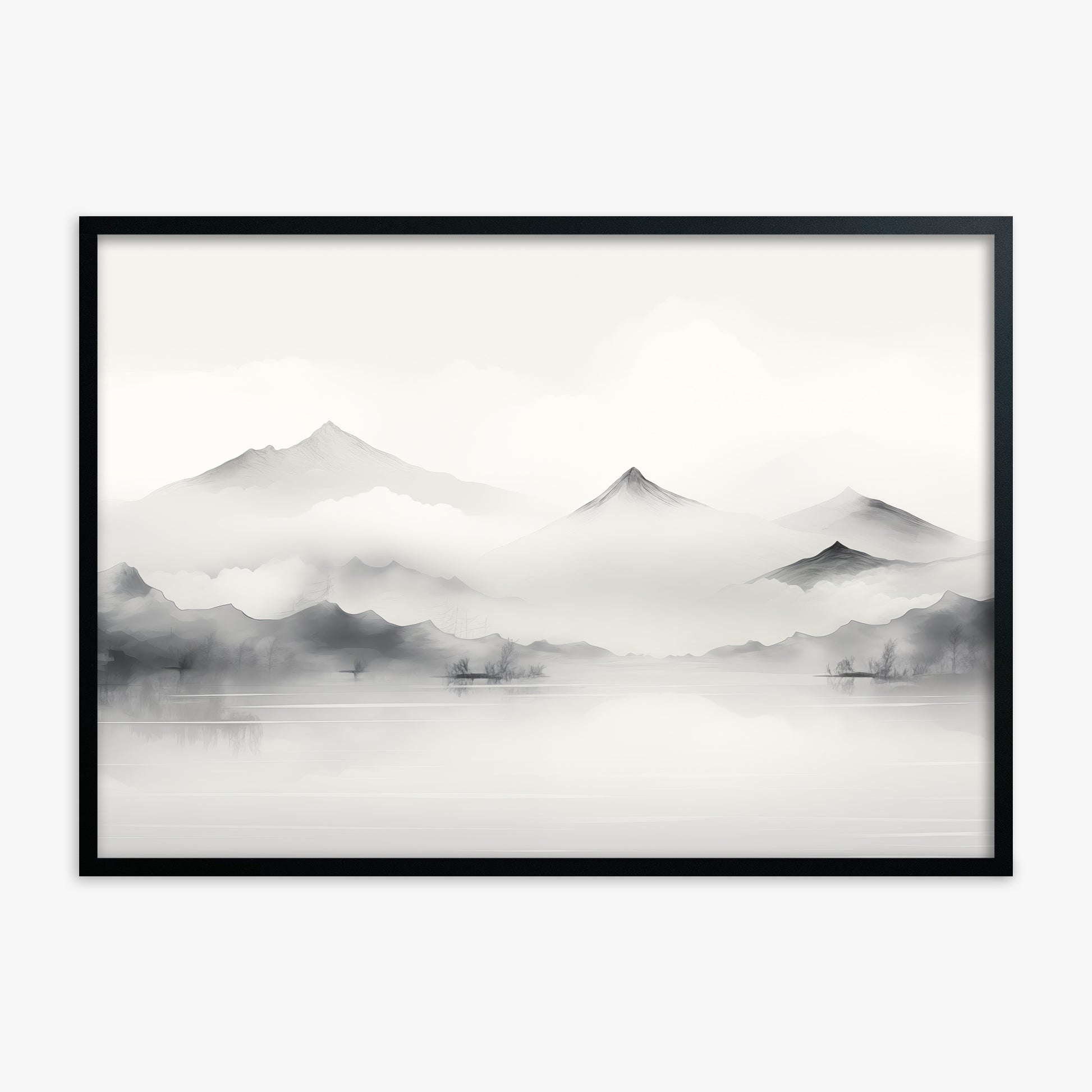 Silent Peaks, Black Framed Poster With Black Frame