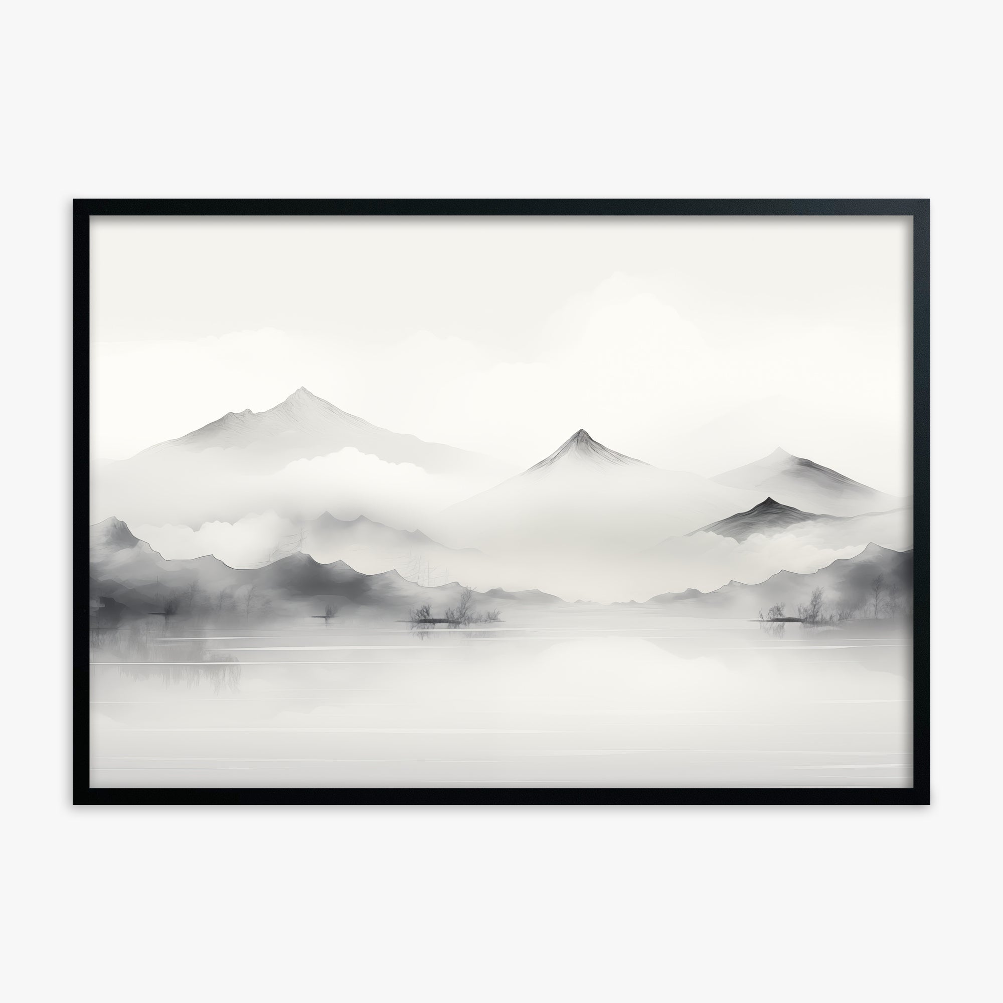 Silent Peaks, Black Framed Poster With Black Frame