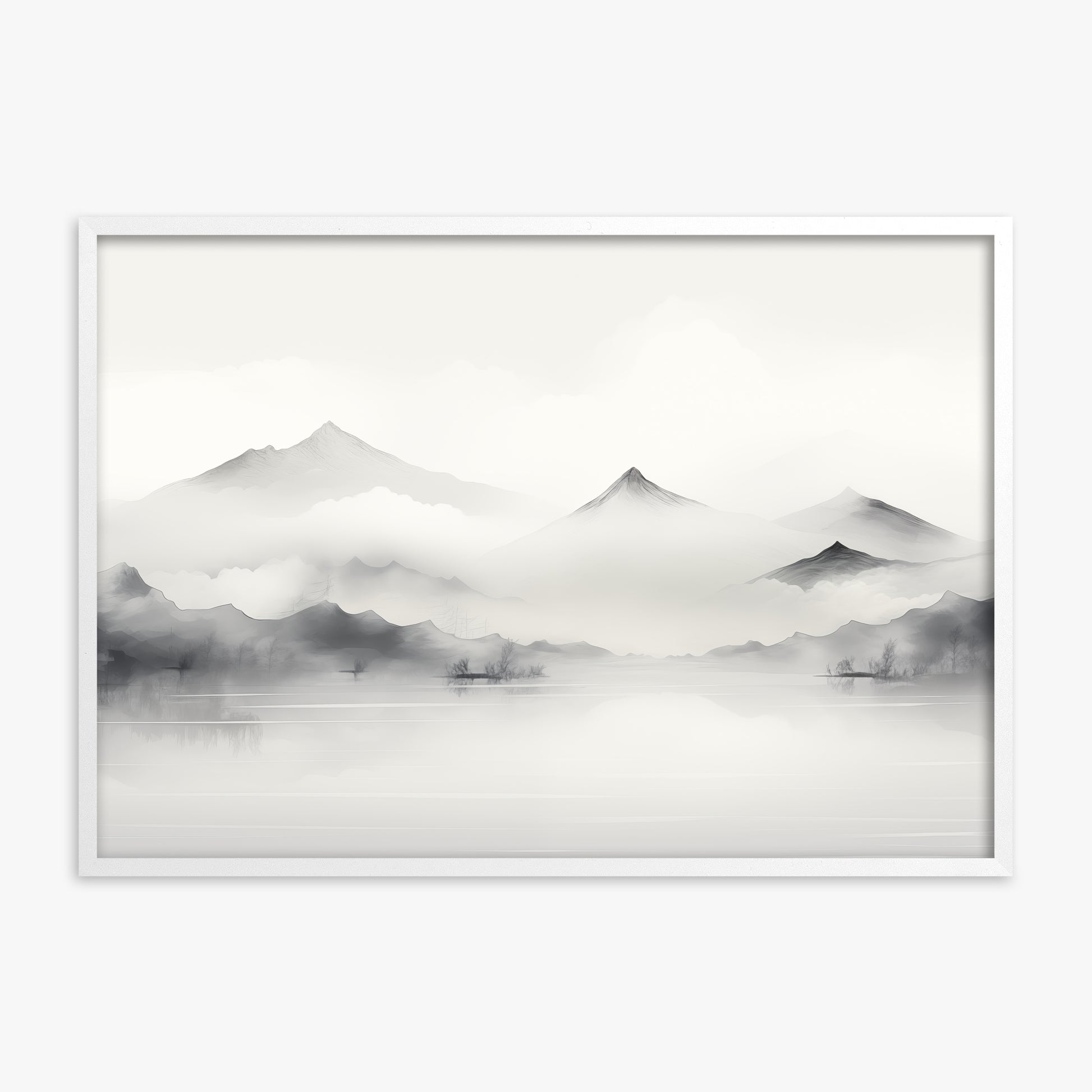 Silent Peaks, White Framed Poster With White Frame