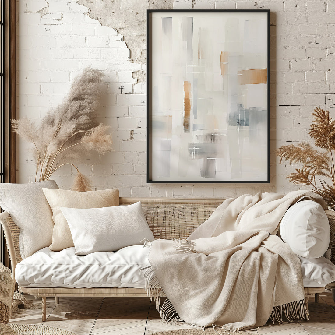 Muted Blocks, 50x70cm Framed Poster With Black Frame