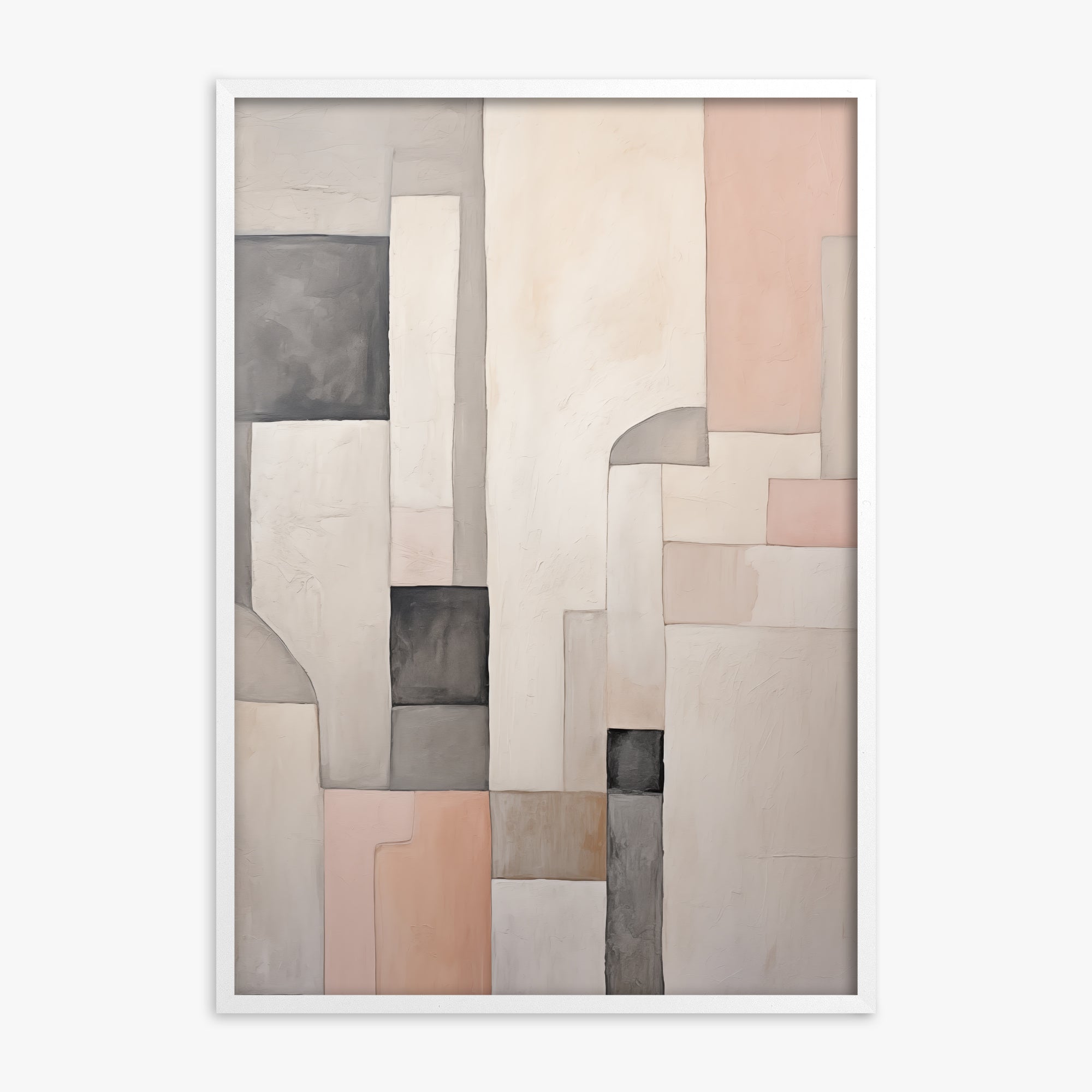 Whispering Blocks, White Framed Poster With White Frame