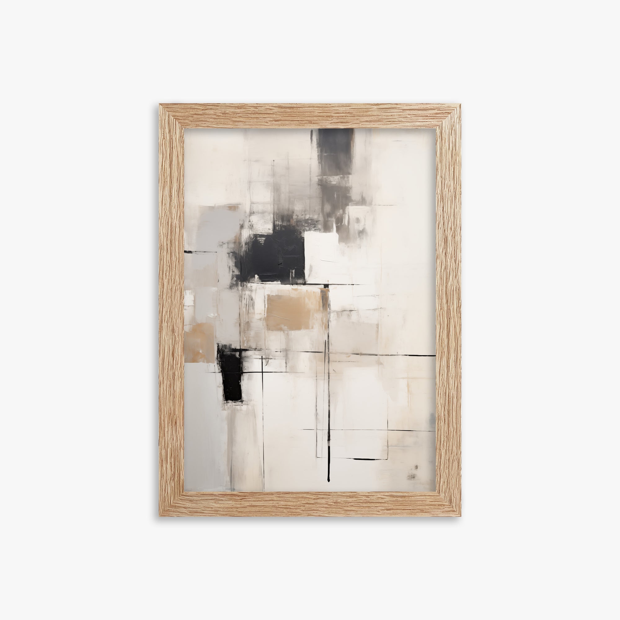 Fractured Grid, 21x30cm Framed Art Reproduction With Raw Oak Frame