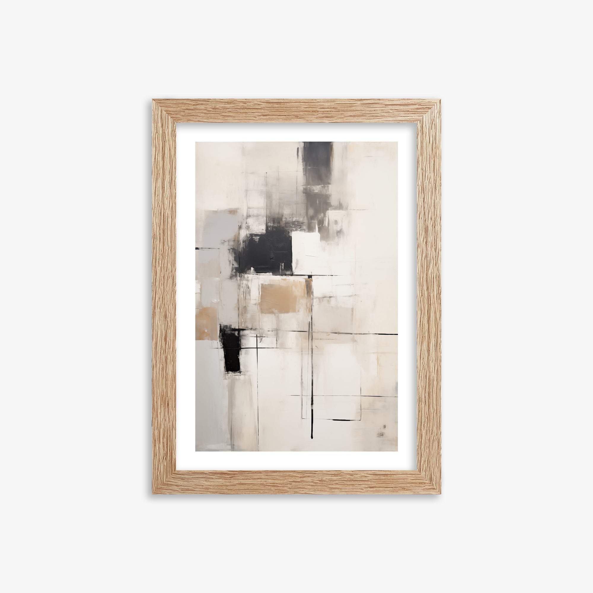 Fractured Grid, 21x30cm Framed Art Reproduction With Raw Oak Frame