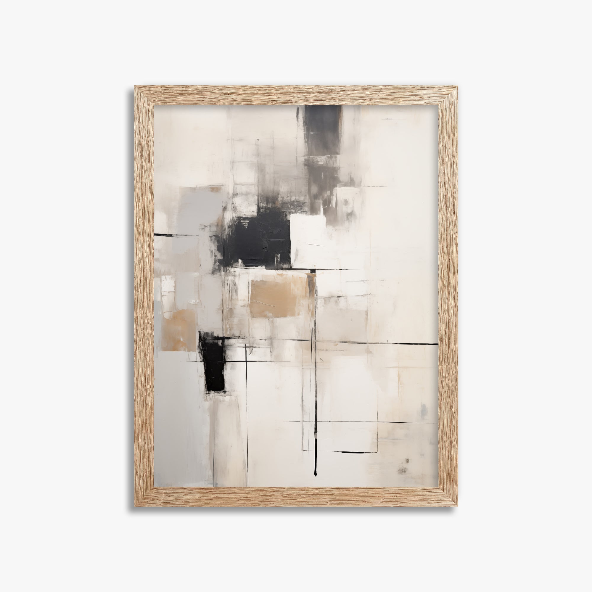 Fractured Grid, 30x40cm Framed Art Reproduction With Raw Oak Frame