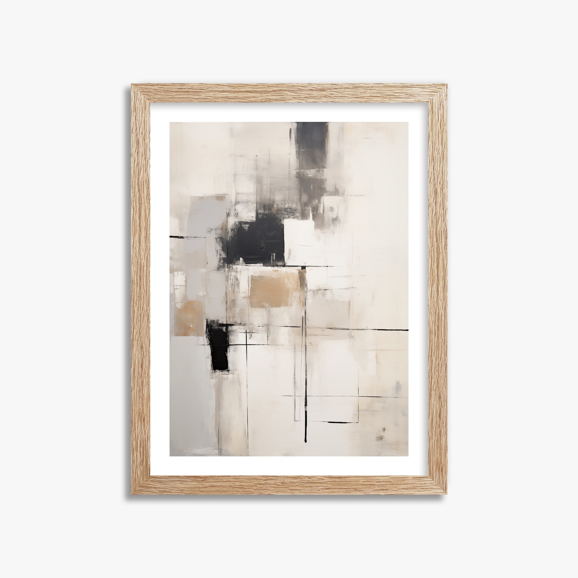 Fractured Grid, 30x40cm Framed Art Reproduction With Raw Oak Frame