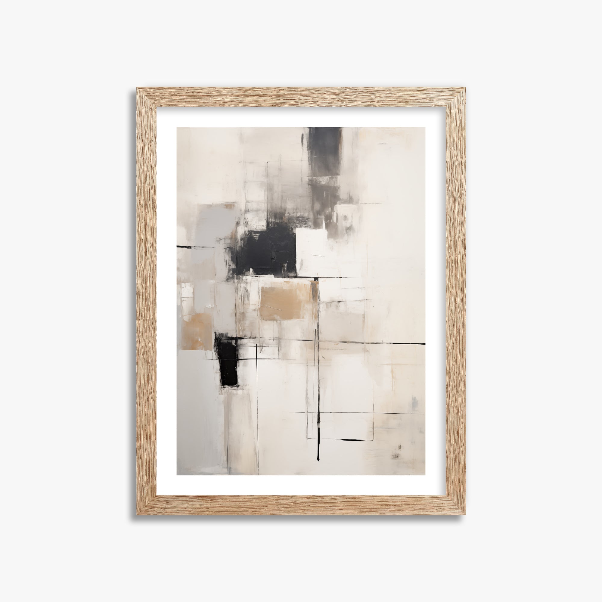 Fractured Grid, 30x40cm Framed Art Reproduction With Raw Oak Frame