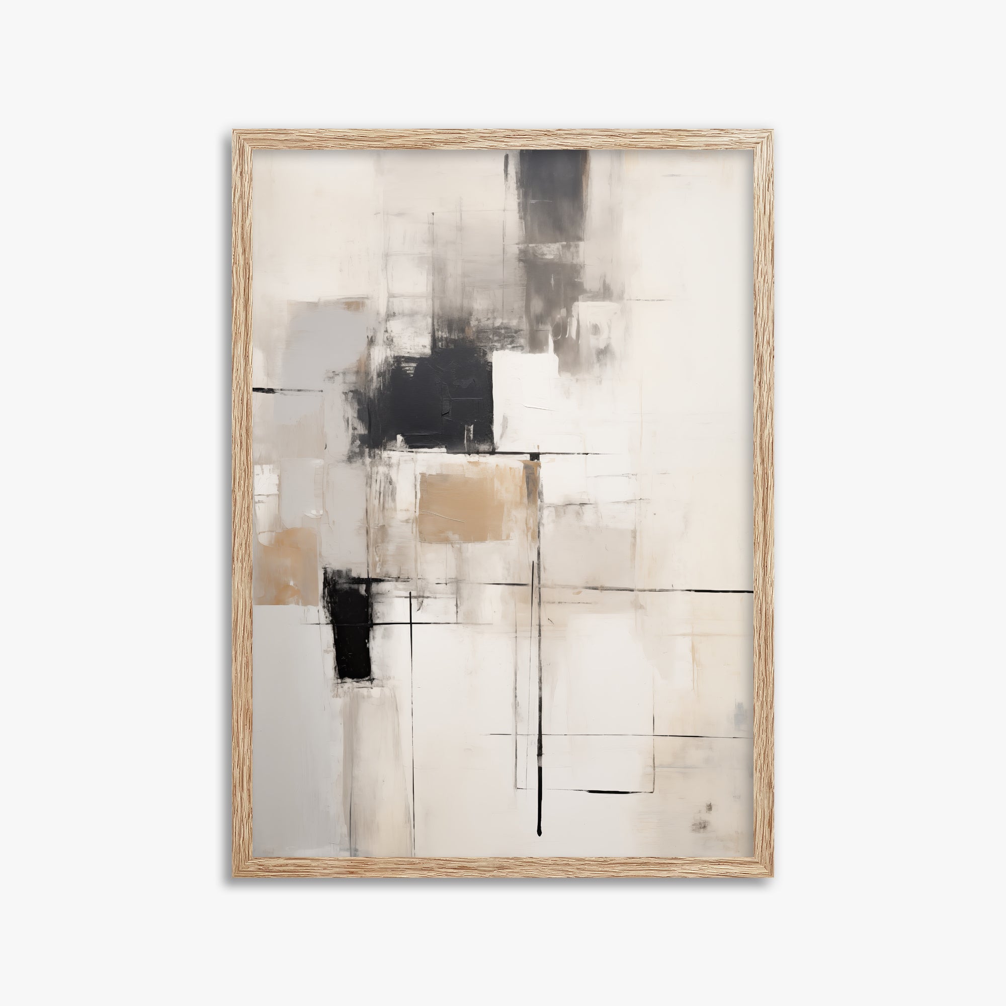 Fractured Grid, 50x70cm Framed Art Reproduction With Raw Oak Frame