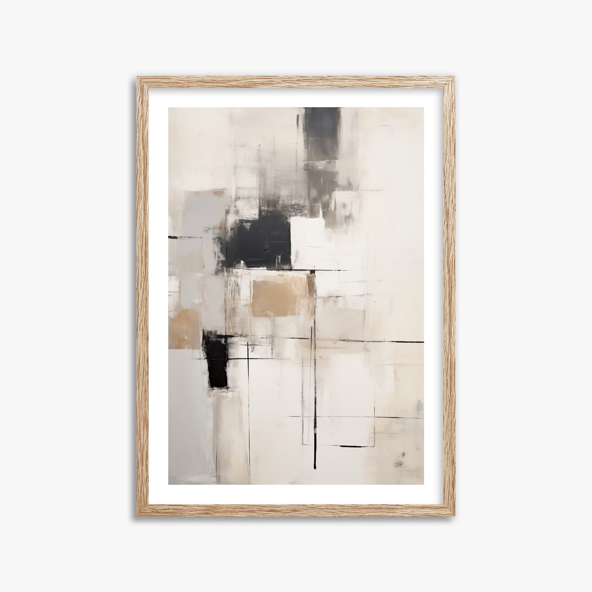 Fractured Grid, 50x70cm Framed Art Reproduction With Raw Oak Frame