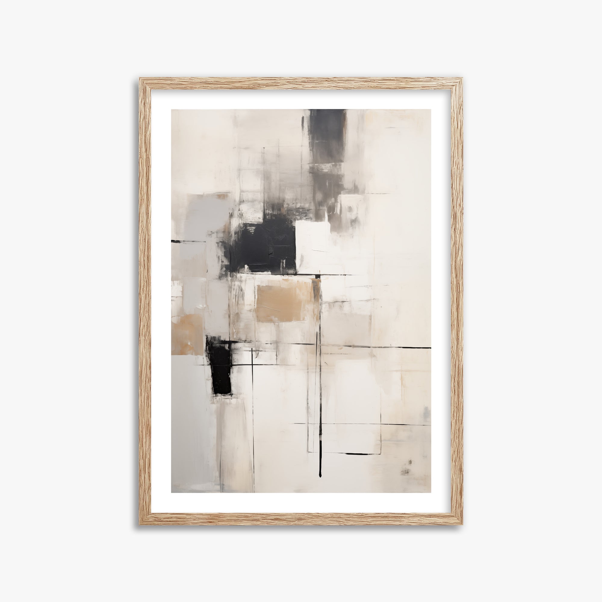 Fractured Grid, 50x70cm Framed Art Reproduction With Raw Oak Frame