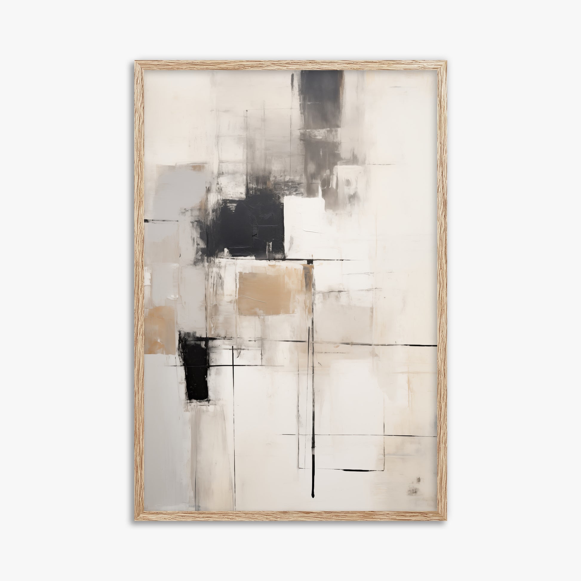 Fractured Grid, 61x91cm Framed Art Reproduction With Raw Oak Frame