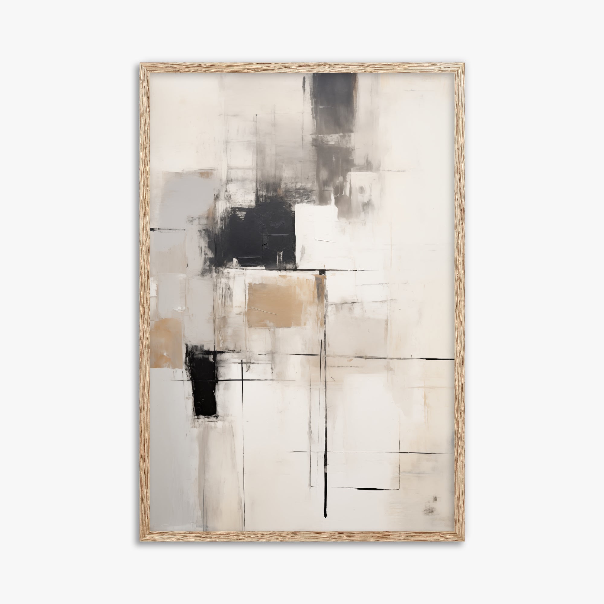 Fractured Grid, 61x91cm Framed Art Reproduction With Raw Oak Frame