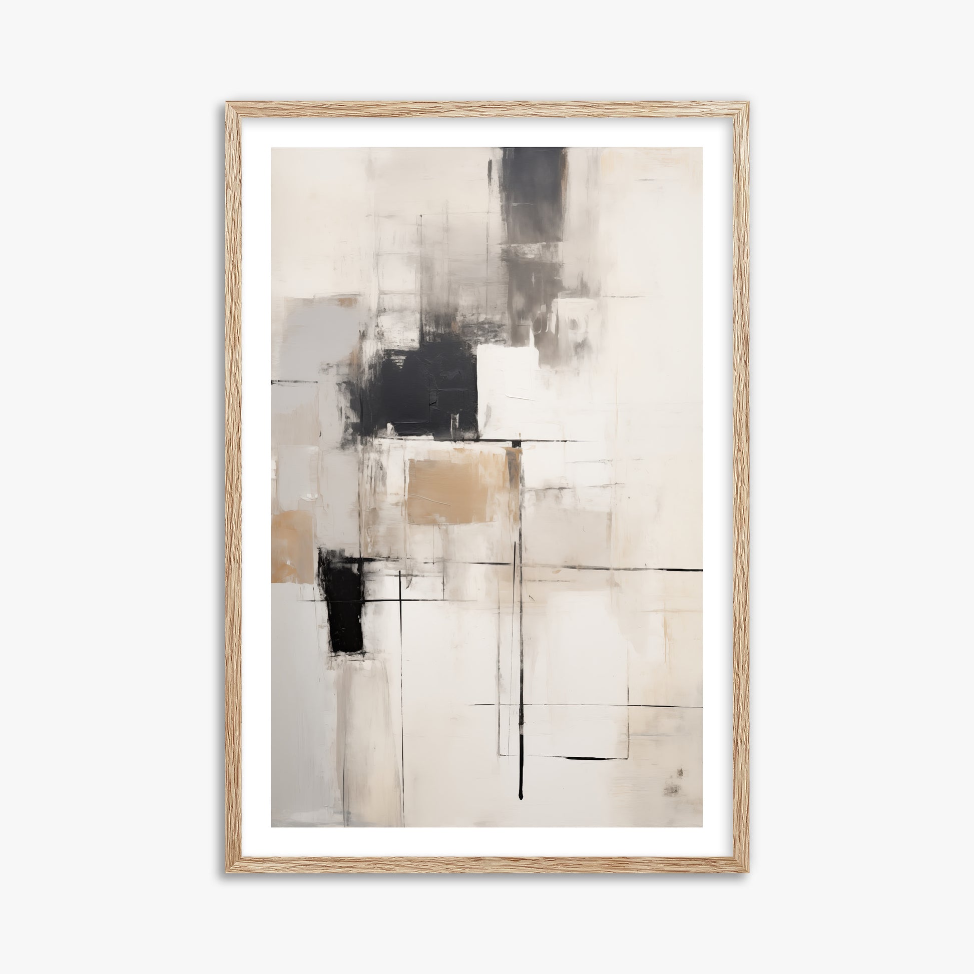 Fractured Grid, 61x91cm Framed Art Reproduction With Raw Oak Frame