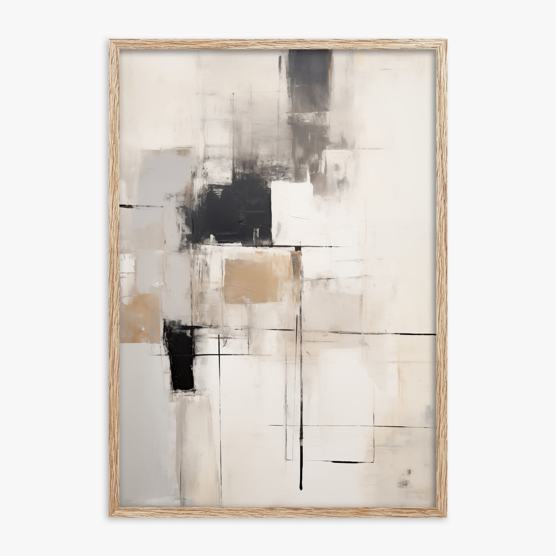 Fractured Grid, 70x100cm Framed Art Reproduction With Raw Oak Frame
