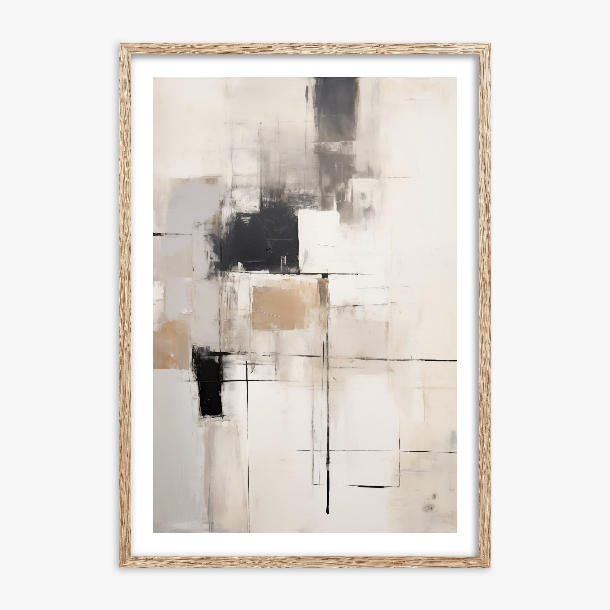 Fractured Grid, 70x100cm Framed Art Reproduction With Raw Oak Frame