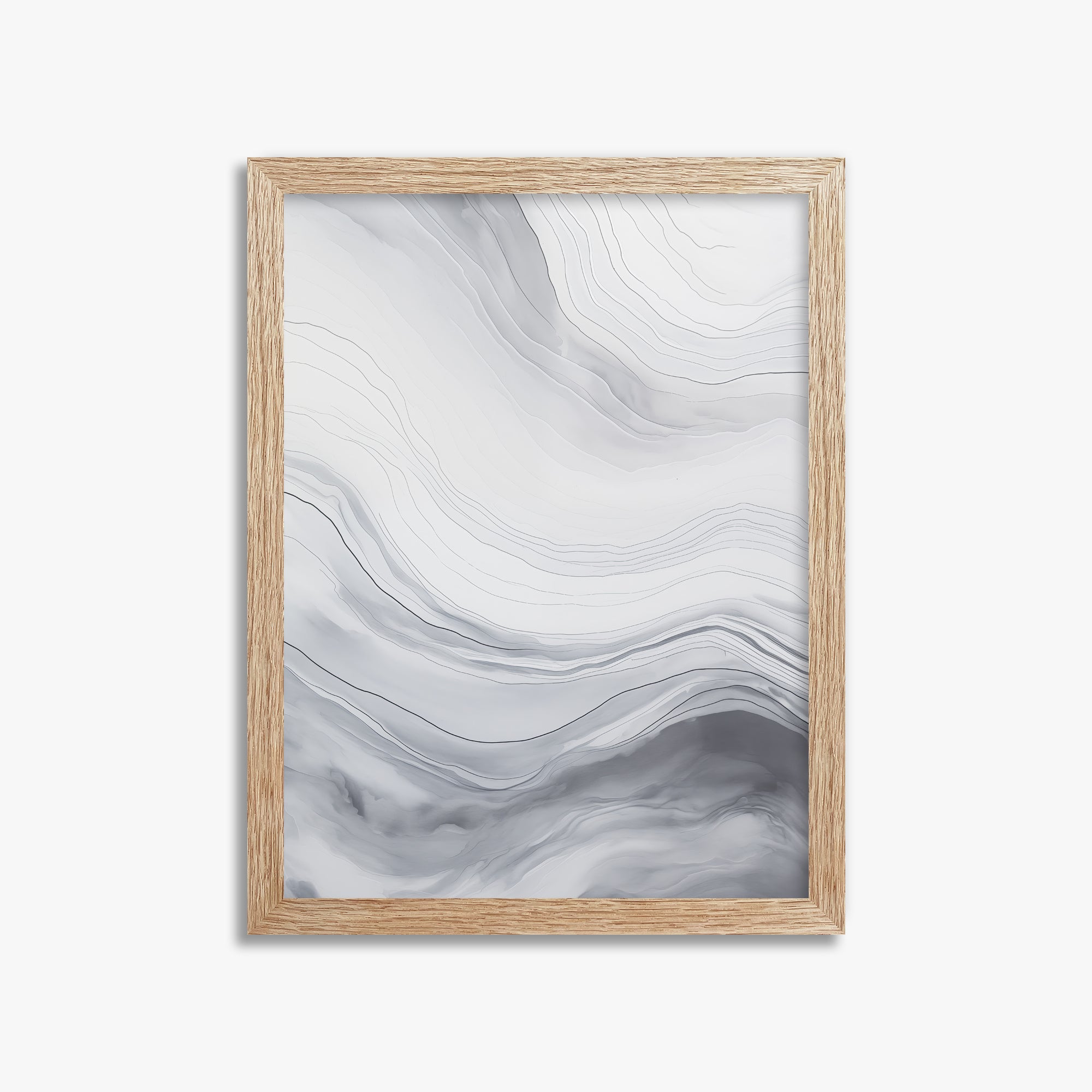 Silver Serene Waves, 30x40cm Framed Poster With Raw Oak Frame